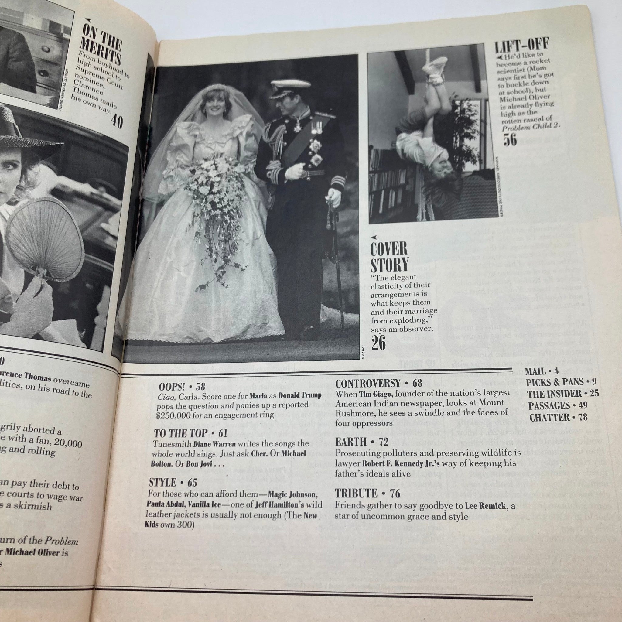 Content page from People Weekly Magazine July 22 1991, featuring features and articles including the story of Prince Charles and Princess Diana's marriage.