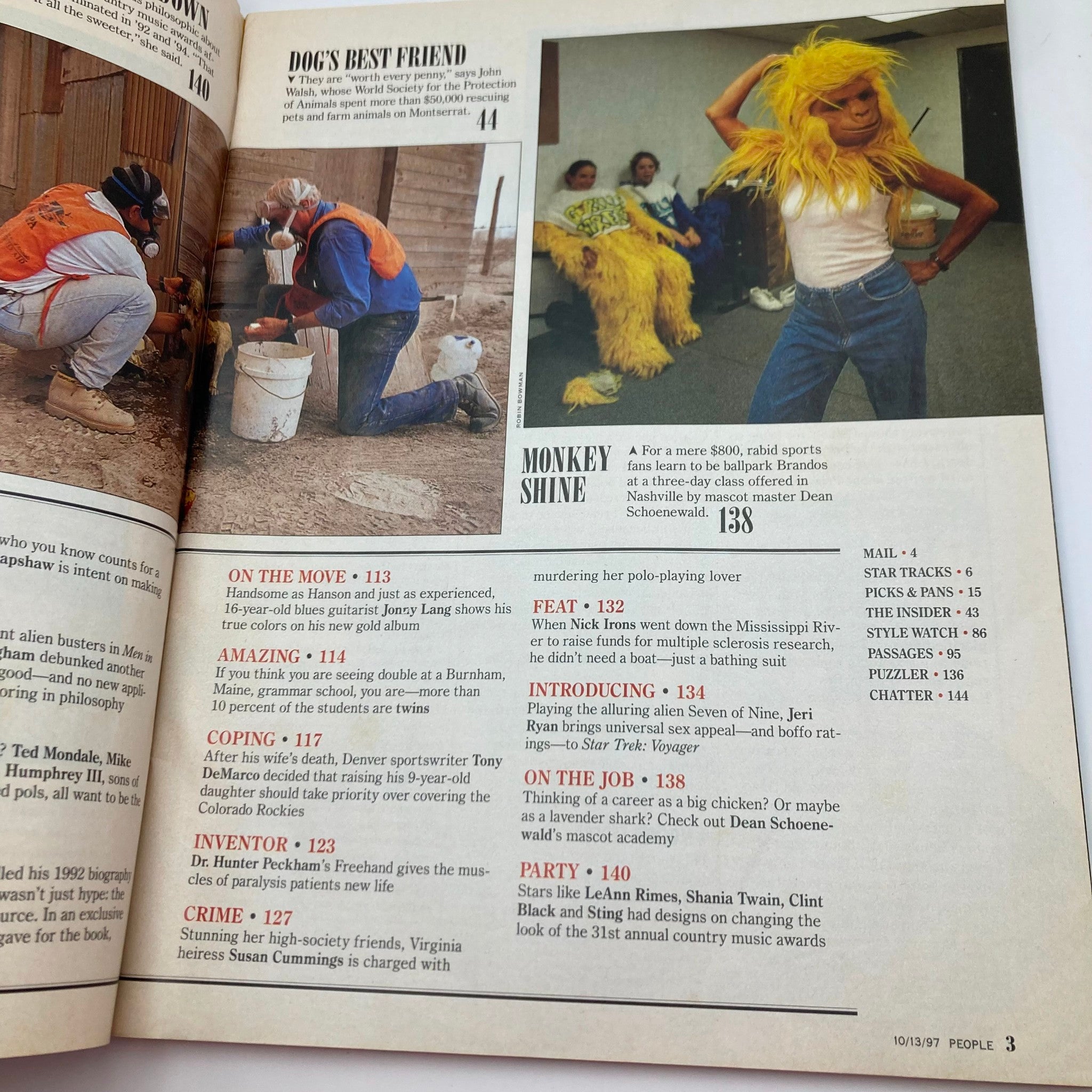 Another set of inside pages from People Weekly Magazine of October 13, 1997, featuring articles on entertainment, unique stories, and advertisements.