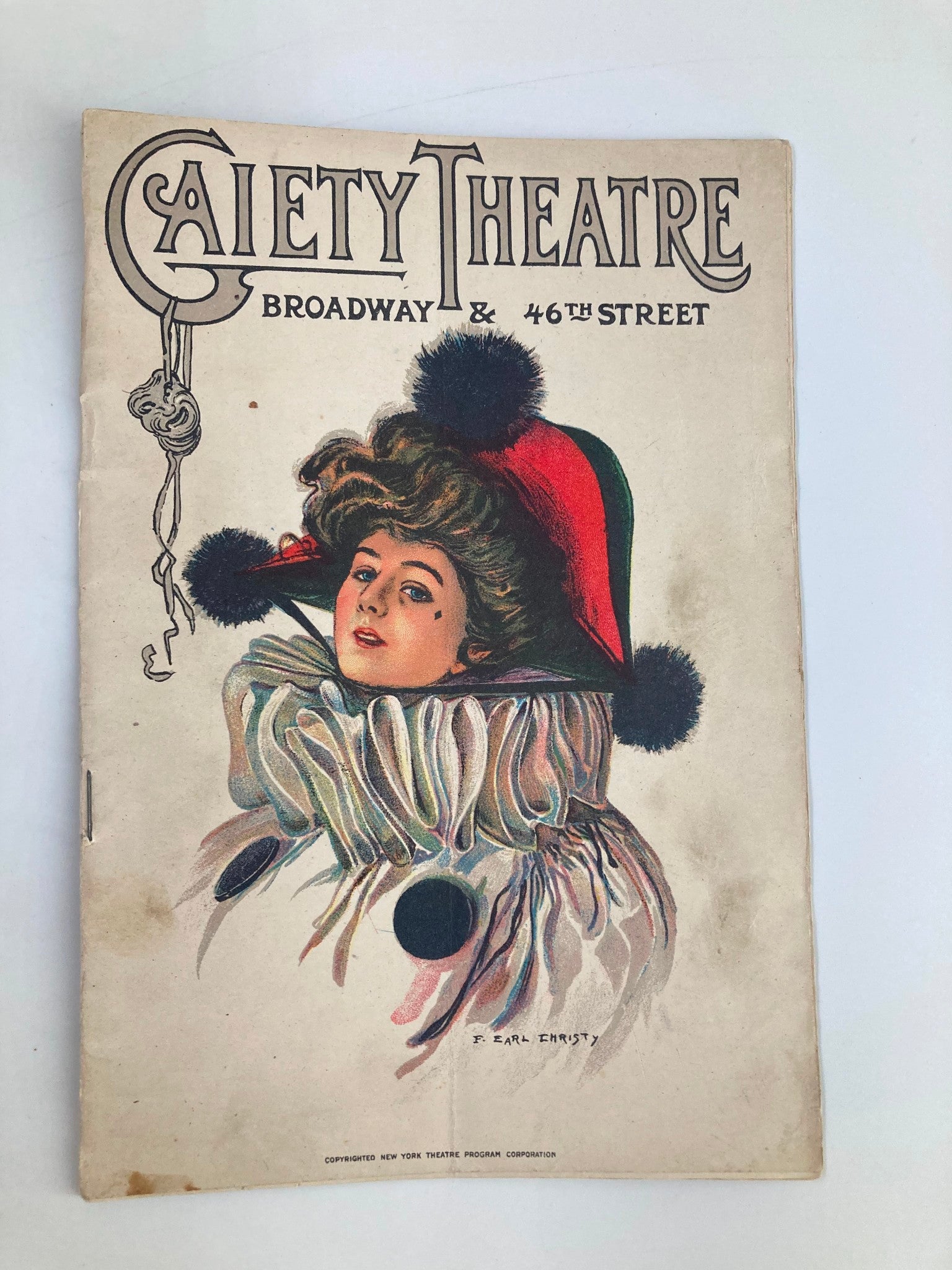 1921 Gaiety Theatre John Golden Presents Frank Bacon in Lightnin' Playbill cover featuring colorful illustration of a woman in a festive hat.