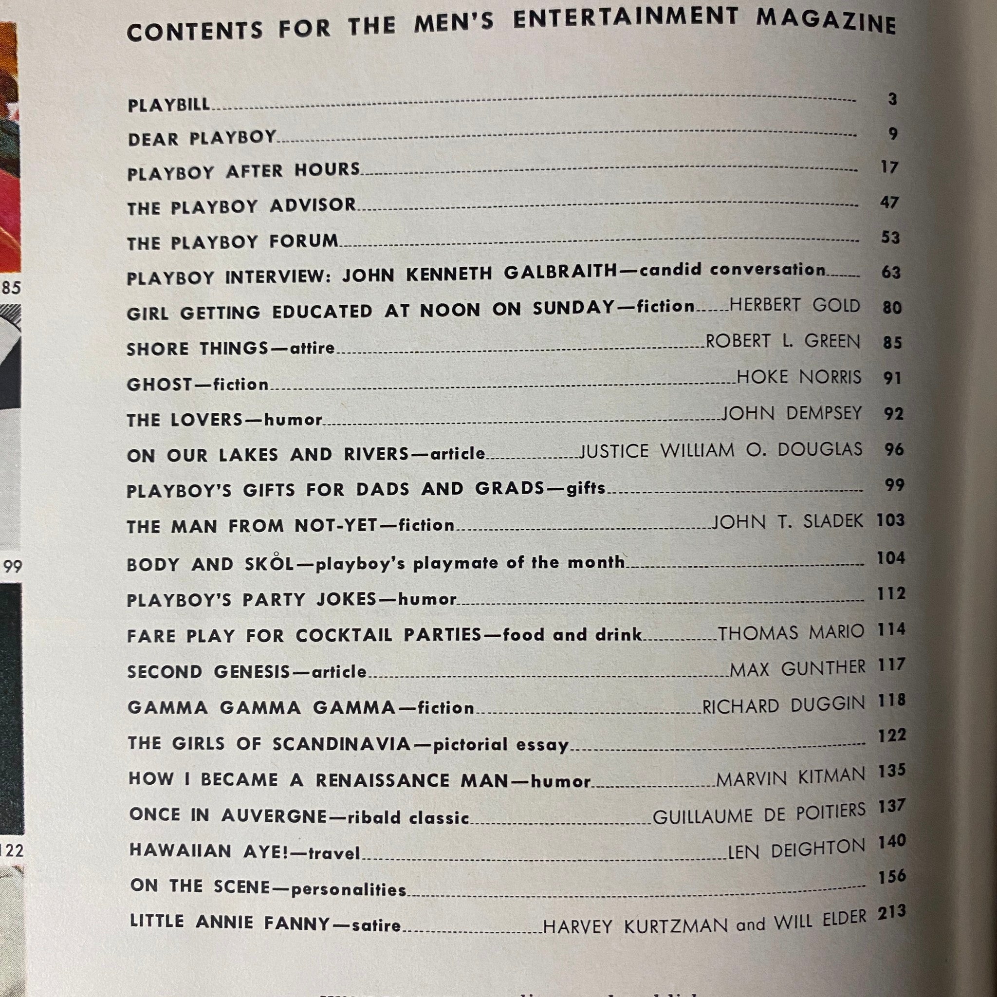 Contents page of Playboy Magazine June 1968 featuring Britt Fredriksen as Playmate of the Month, showcasing various articles and humor sections.