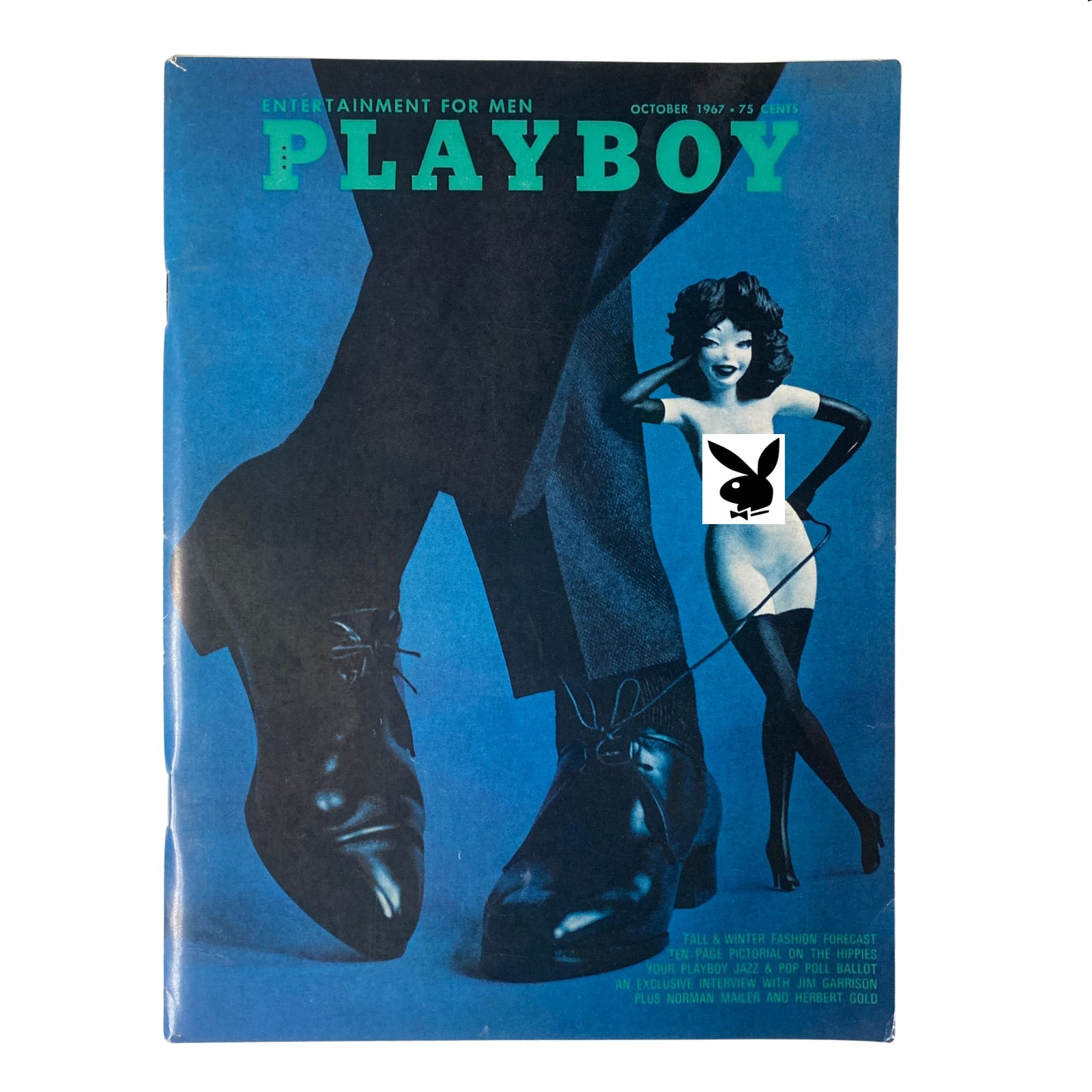 Cover of Playboy Magazine, October 1967, featuring Playmate Reagan Wilson. The cover showcases striking artwork in blue tones, highlighting fashion and cultural themes of the 1960s.
