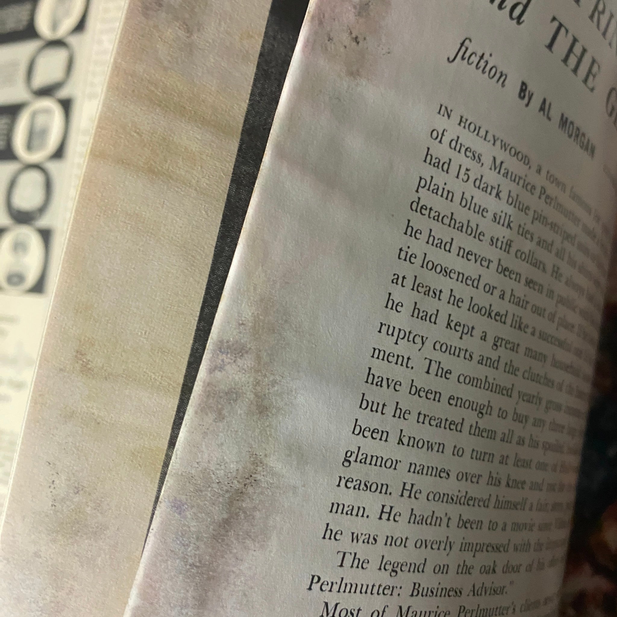 Close-up of text from Playboy Magazine September 1957, featuring fiction by Al Morgan, showcasing the vintage magazine's storytelling elements.