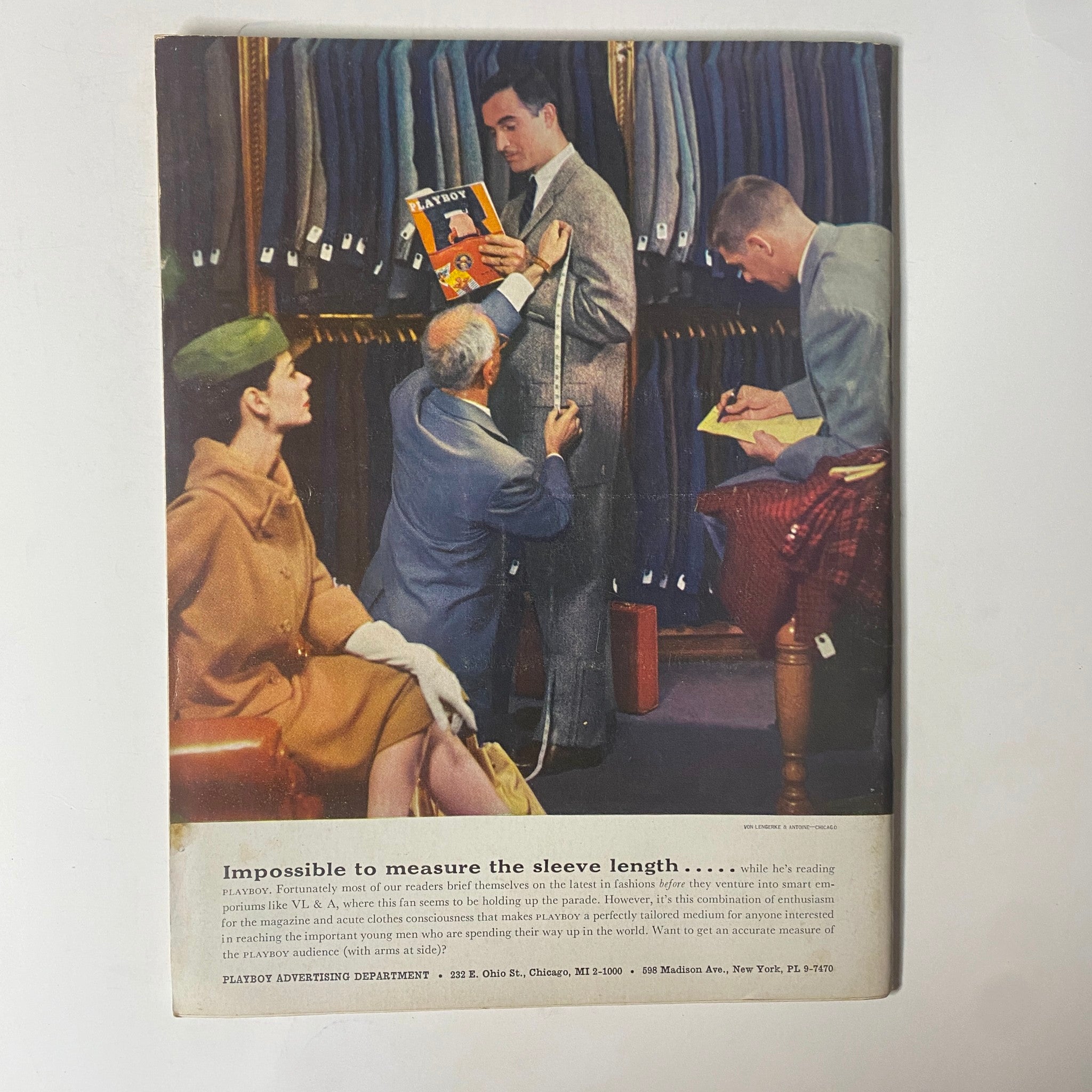 Vintage advertisement inside Playboy Magazine September 1957, featuring men’s fashion, promoting the magazine as part of the lifestyle brand.