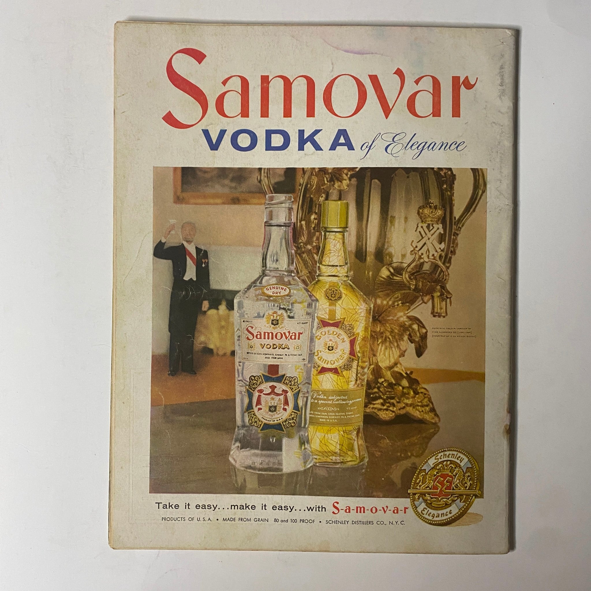 Advertisement for Samovar Vodka within Playboy Magazine April 1958, showcasing vintage style and branding typical of the era.