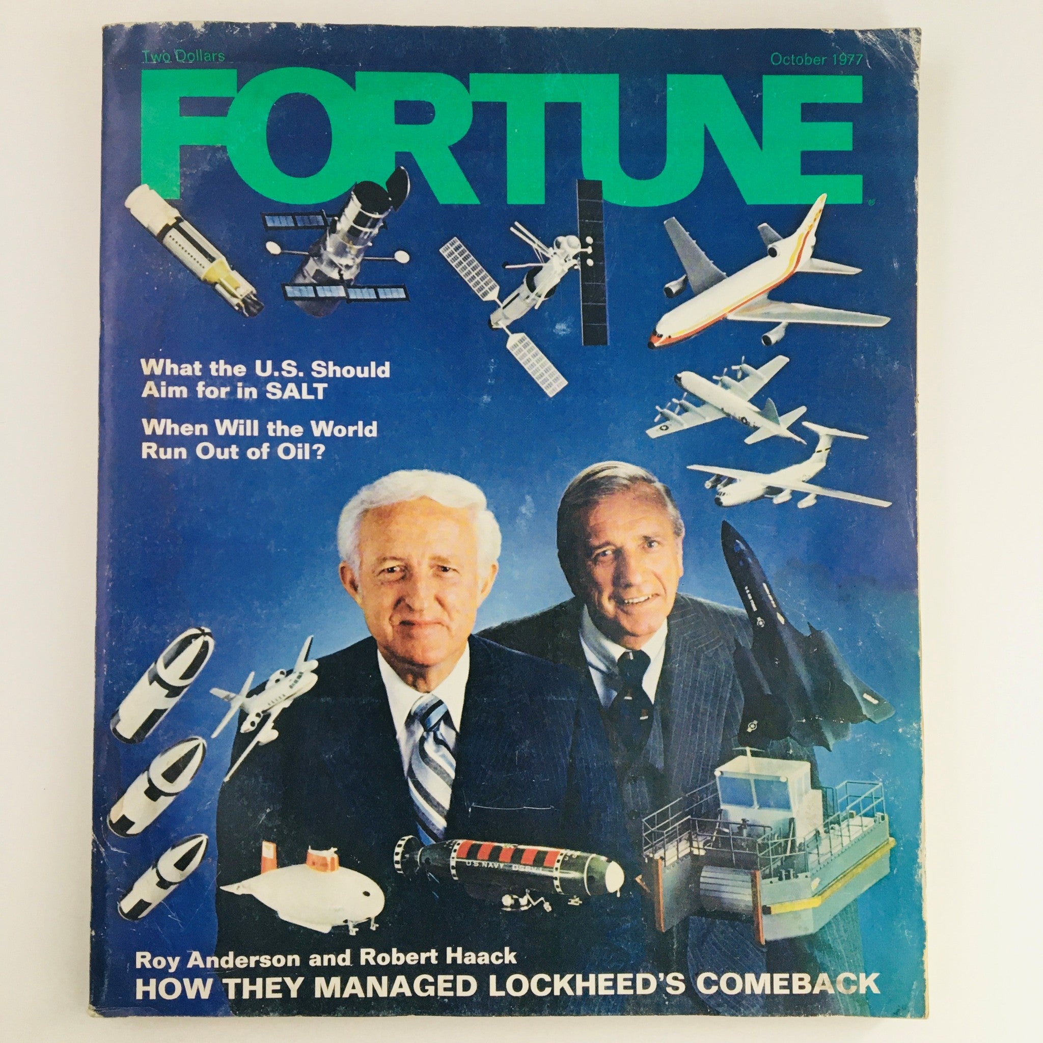 Cover of Fortune Magazine October 1977 featuring Roy Anderson and Robert Haack, showcasing the title, aviation imagery, and themes of industry insights.