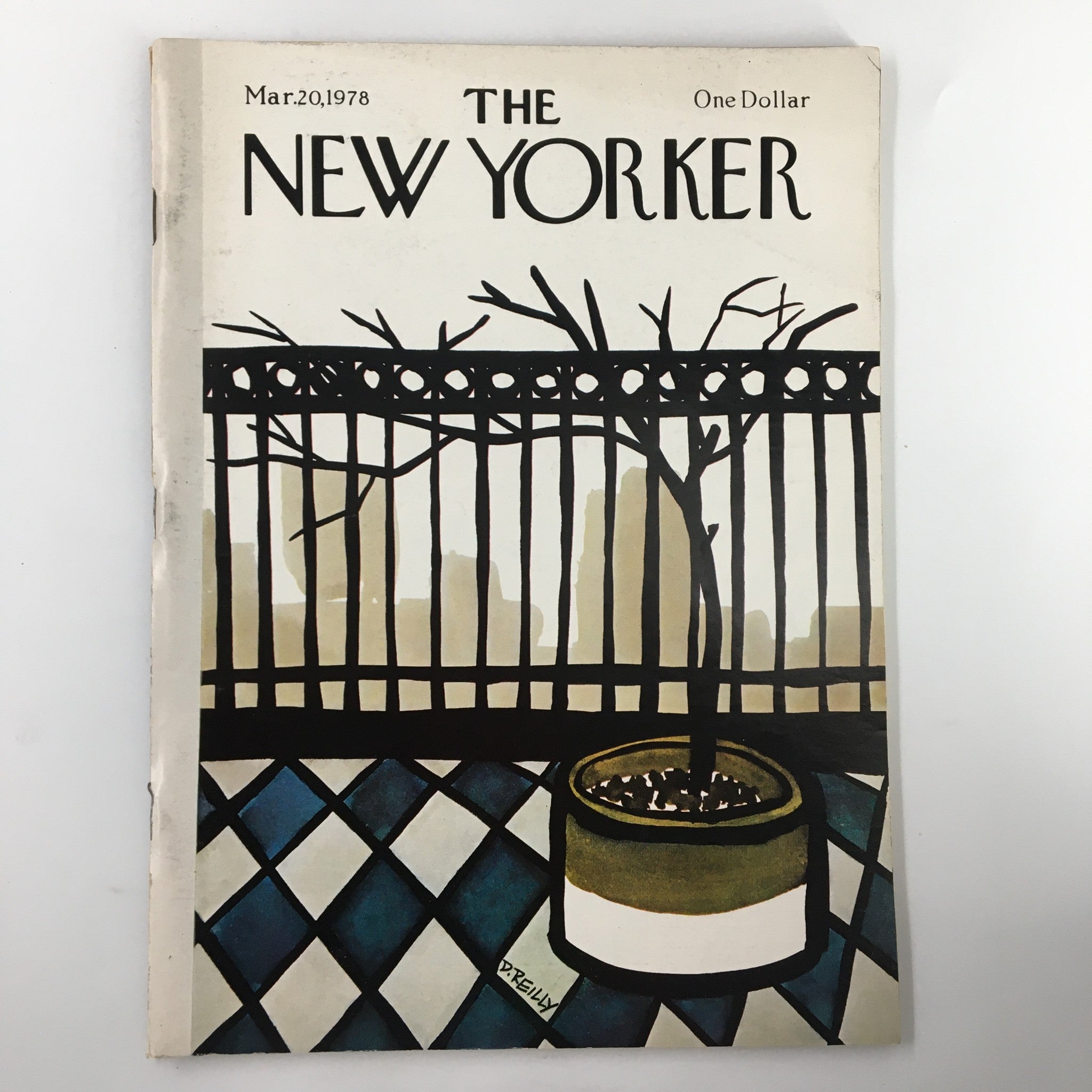 The New Yorker Magazine March 20 1978 cover featuring the Bald Plant illustration by Donald Reilly, showcasing a minimalistic design with a potted plant and a geometric floor.