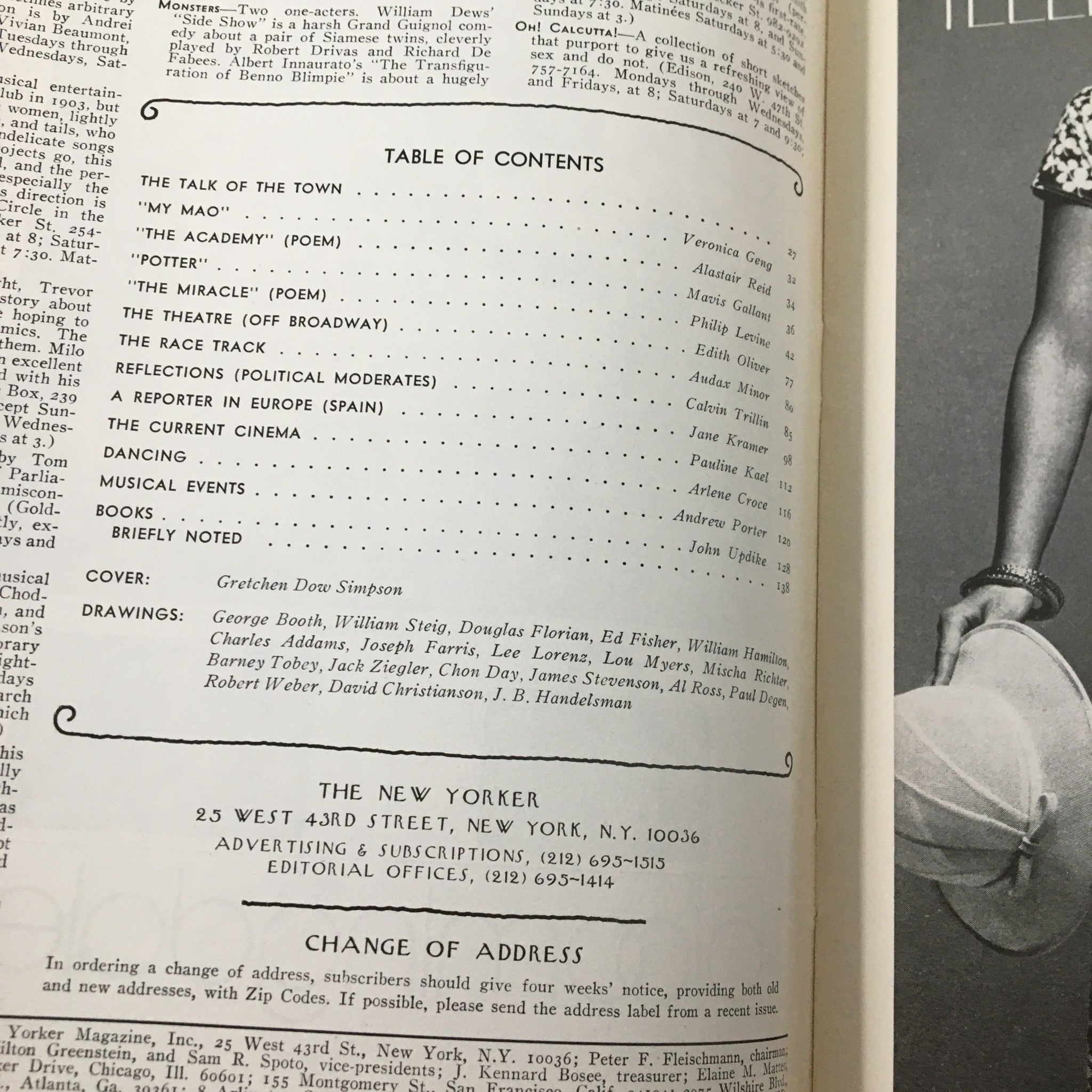 Table of Contents from The New Yorker Magazine March 21 1977, highlighting featured articles and the cover by Gretchen Dow Simpson.