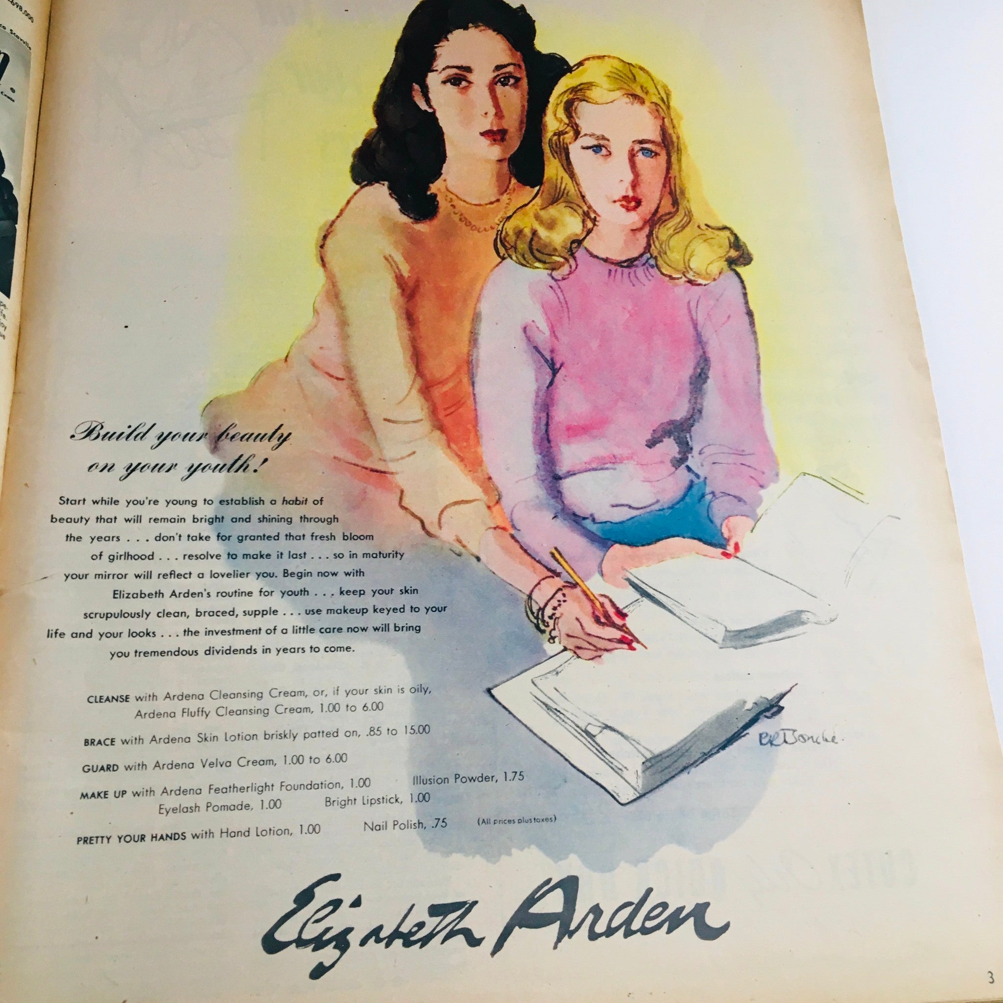 Seventeen Magazine September 1945 'Pride of the Marines' cover featuring two young women discussing beauty tips, depicting the style and culture of the 1940s.