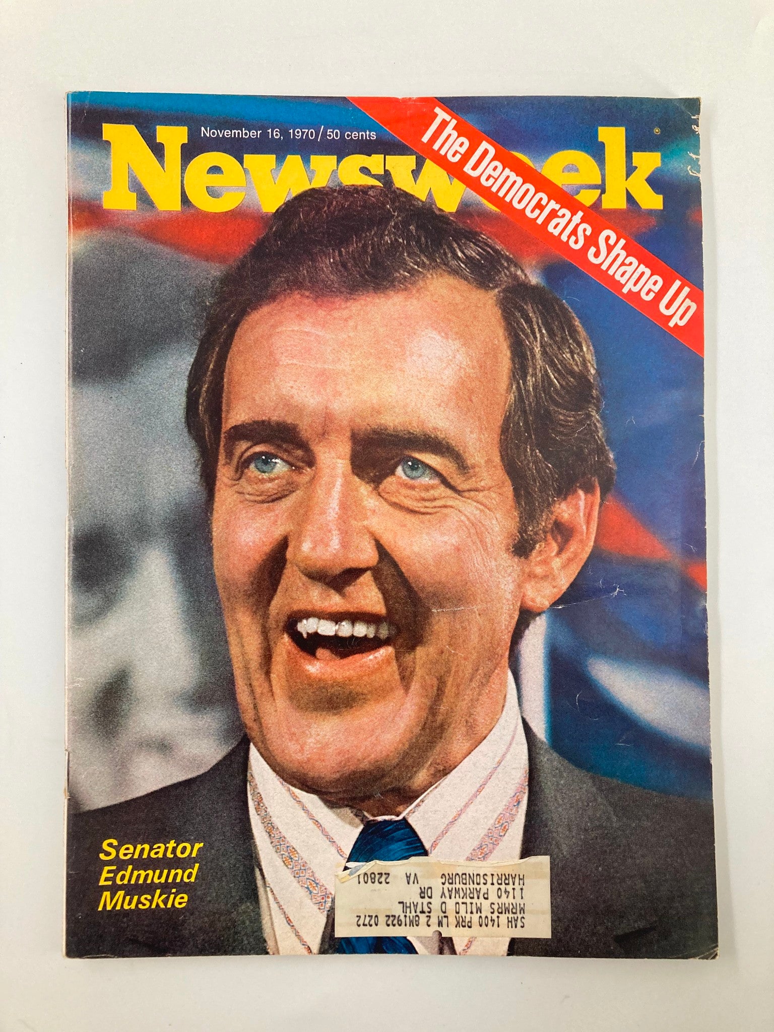 Cover of VTG Newsweek Magazine from November 16, 1970 featuring Senator Edmund Muskie, titled 'The Democrats Shape Up'. This vintage magazine showcases a smiling Muskie against a vibrant background, capturing a pivotal moment in American political history.