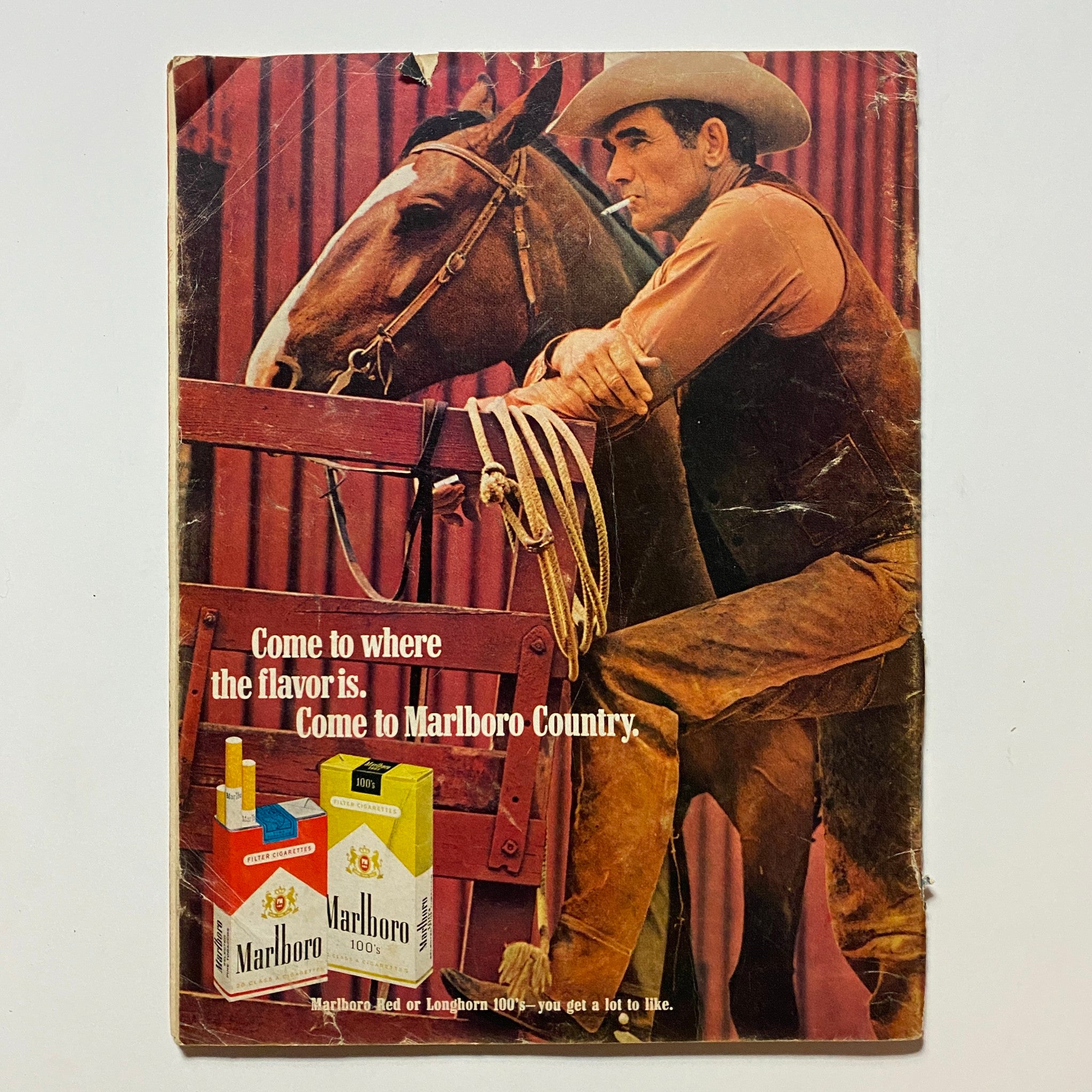 VTG Hot Rod Magazine December 1970 back cover showcasing a Marlboro advertisement with a cowboy on a horse.