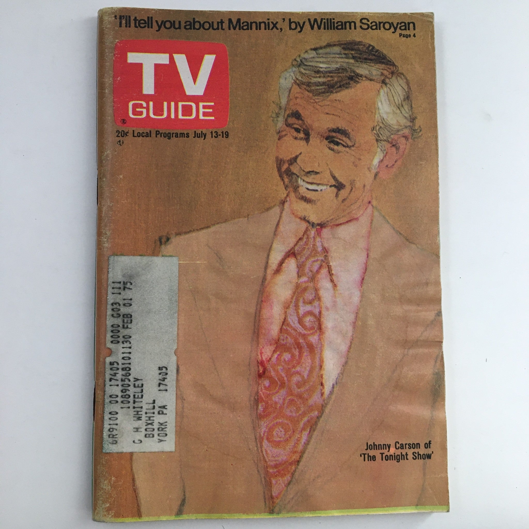 Cover of TV Guide Magazine July 13 1974 featuring Johnny Carson, Southeast Pennsylvania Edition, showcasing vintage design and nostalgic appeal.