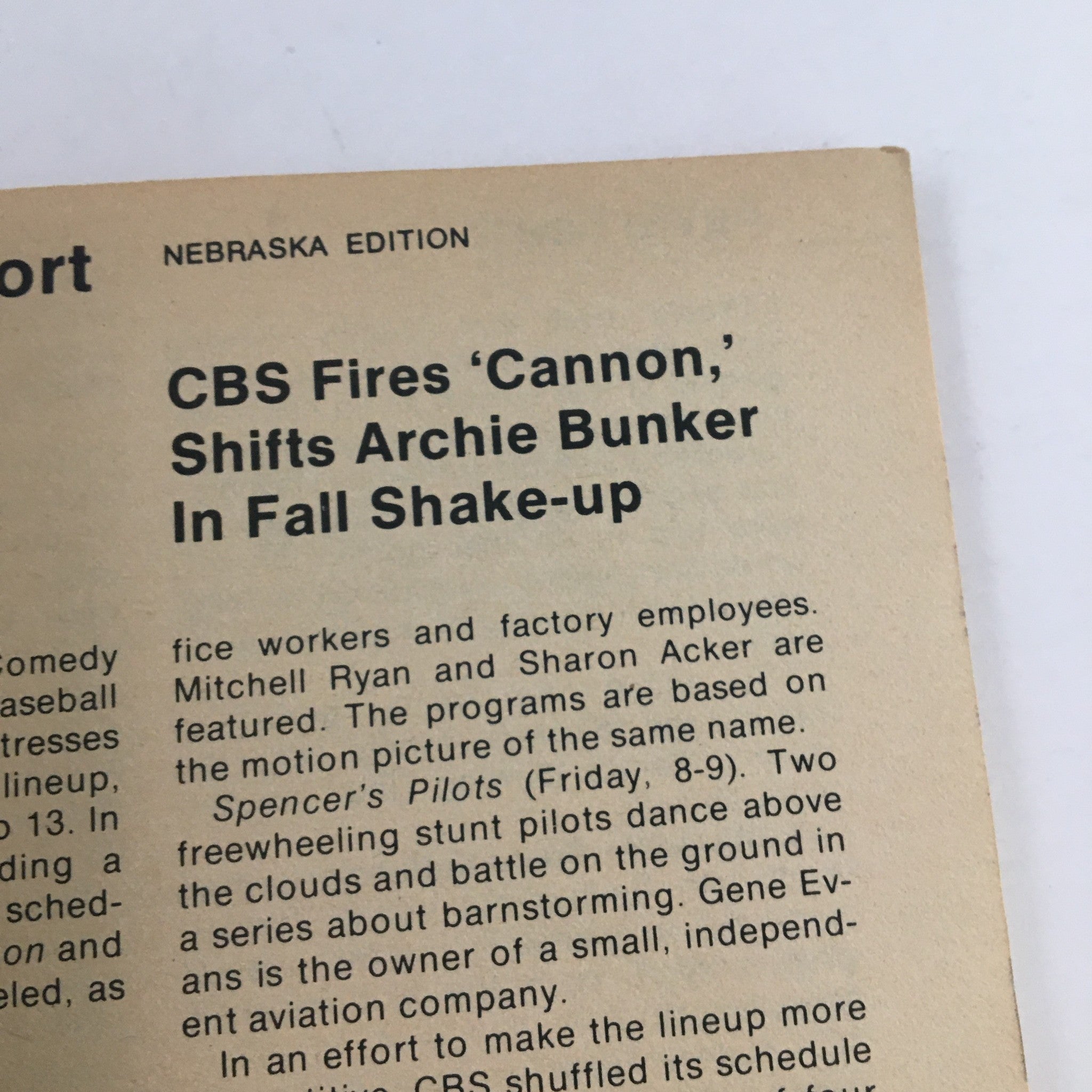 Article page from TV Guide Magazine April 17 1976 discussing CBS's programming changes. This is the Nebraska Edition.
