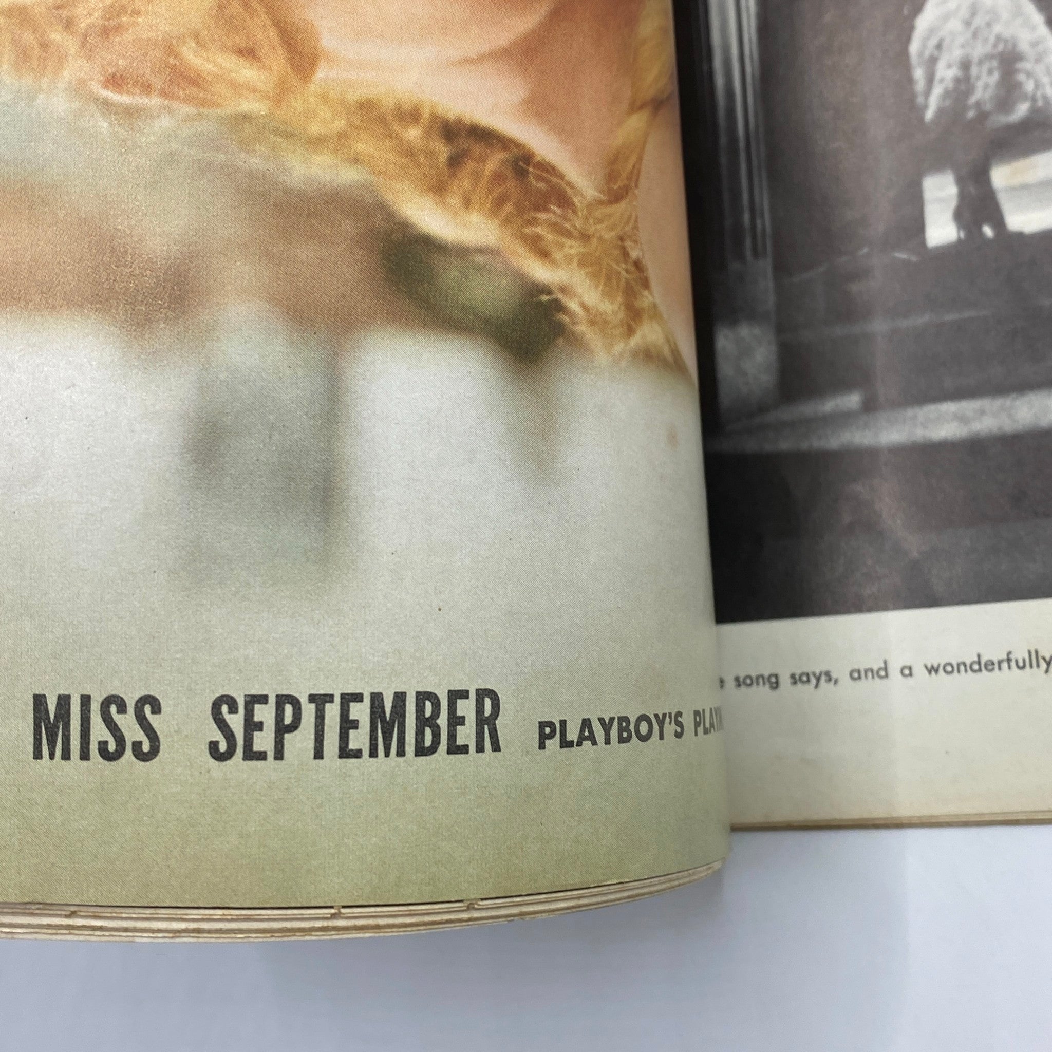 Interior page of VTG Playboy Magazine September 1958 displaying the announcement for 'Miss September,' emphasizing the vintage allure and collectible nature of the publication.