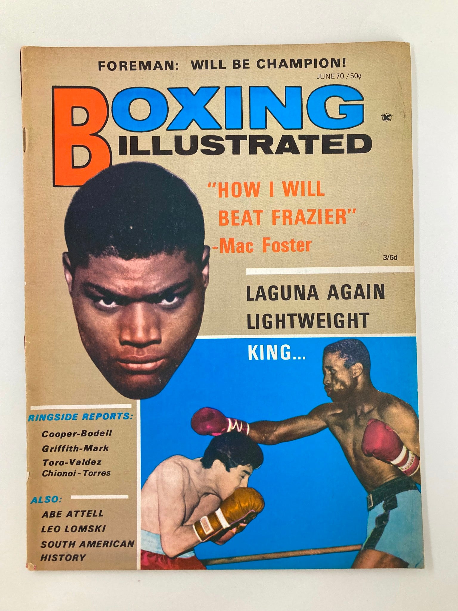 VTG Boxing Illustrated Magazine June 1970 cover featuring Mac Foster and Joe Frazier, showcasing the fight preview with bold headlines and visuals of boxing action.