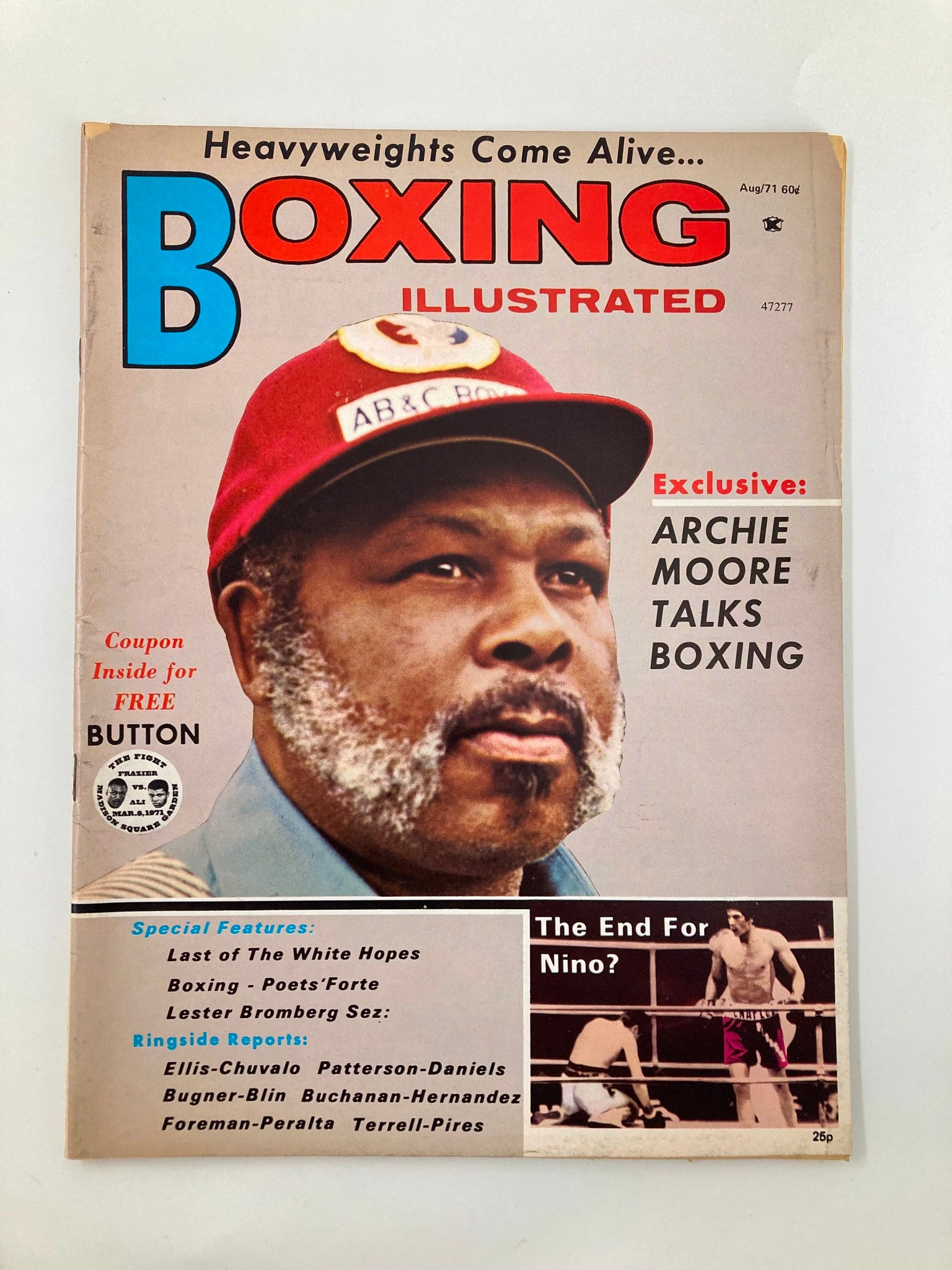Cover of VTG Boxing Illustrated Magazine August 1971 featuring Archie Moore, highlighting an exclusive interview about boxing.