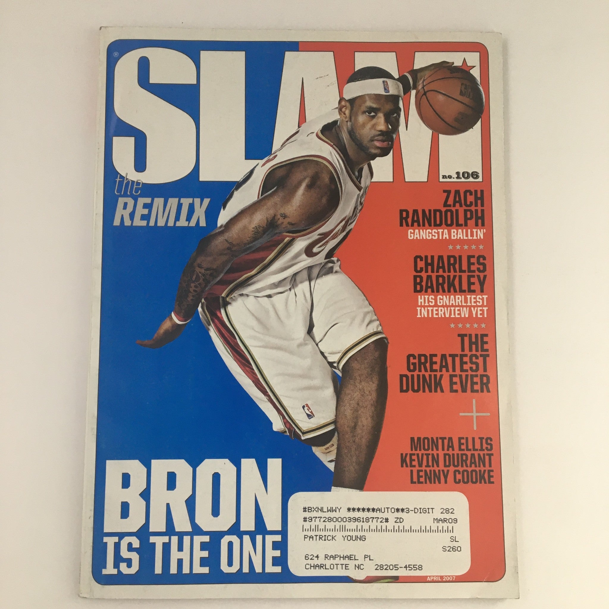 Cover of Slam Magazine April 2007 featuring LeBron James in action, highlighting the title 'Slam the Remix' with iconic artwork.