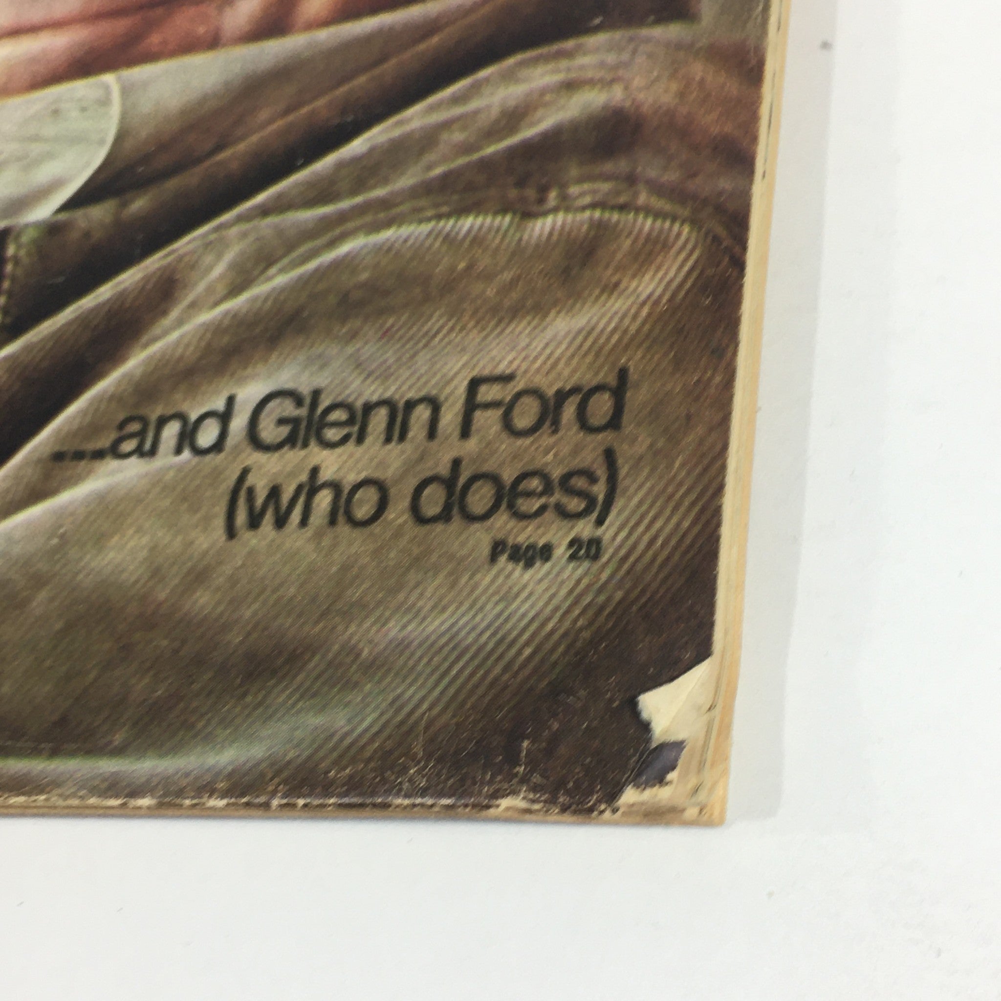 Detail of vintage TV Guide magazine from April 1-7, 1972, featuring Glenn Ford with text reading '...and Glenn Ford (who does)' on the front cover.