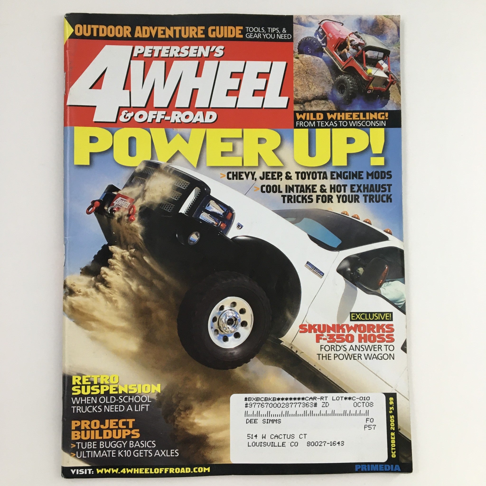Petersen's 4 Wheel & Off-Road Magazine October 2005 Cover featuring Skunkworks F-350 Hoss, showcasing off-road vehicle modifications and performance tips.