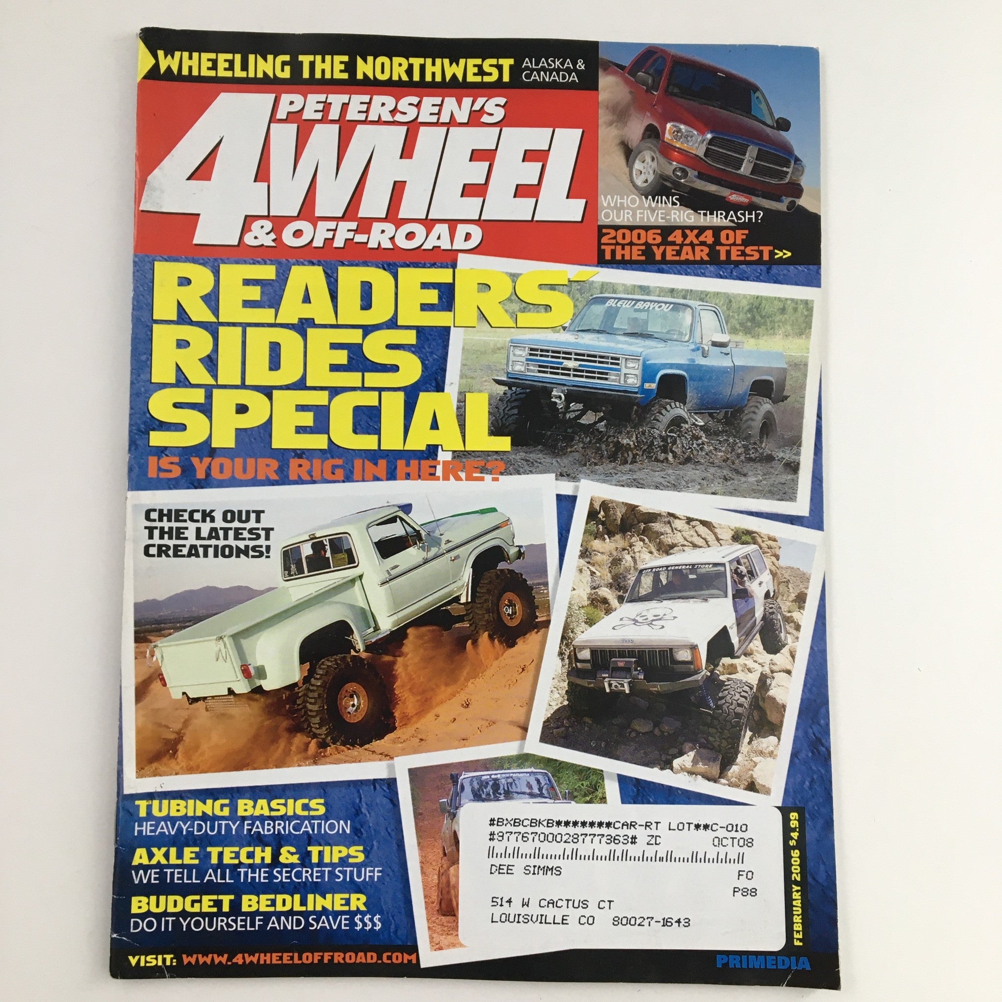 Cover of Petersen's 4 Wheel & Off-Road Magazine February 2006, featuring Readers Rides Special, showcasing custom-built vehicles and off-road adventures.