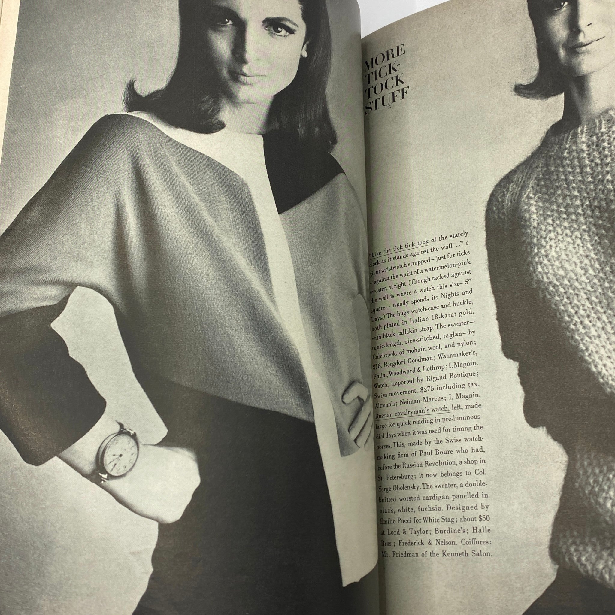 Interior page of the VTG Vogue Magazine from November 15, 1963, showcasing a model posing in a geometric patterned sweater, highlighting the fashion styles of the 1960s.