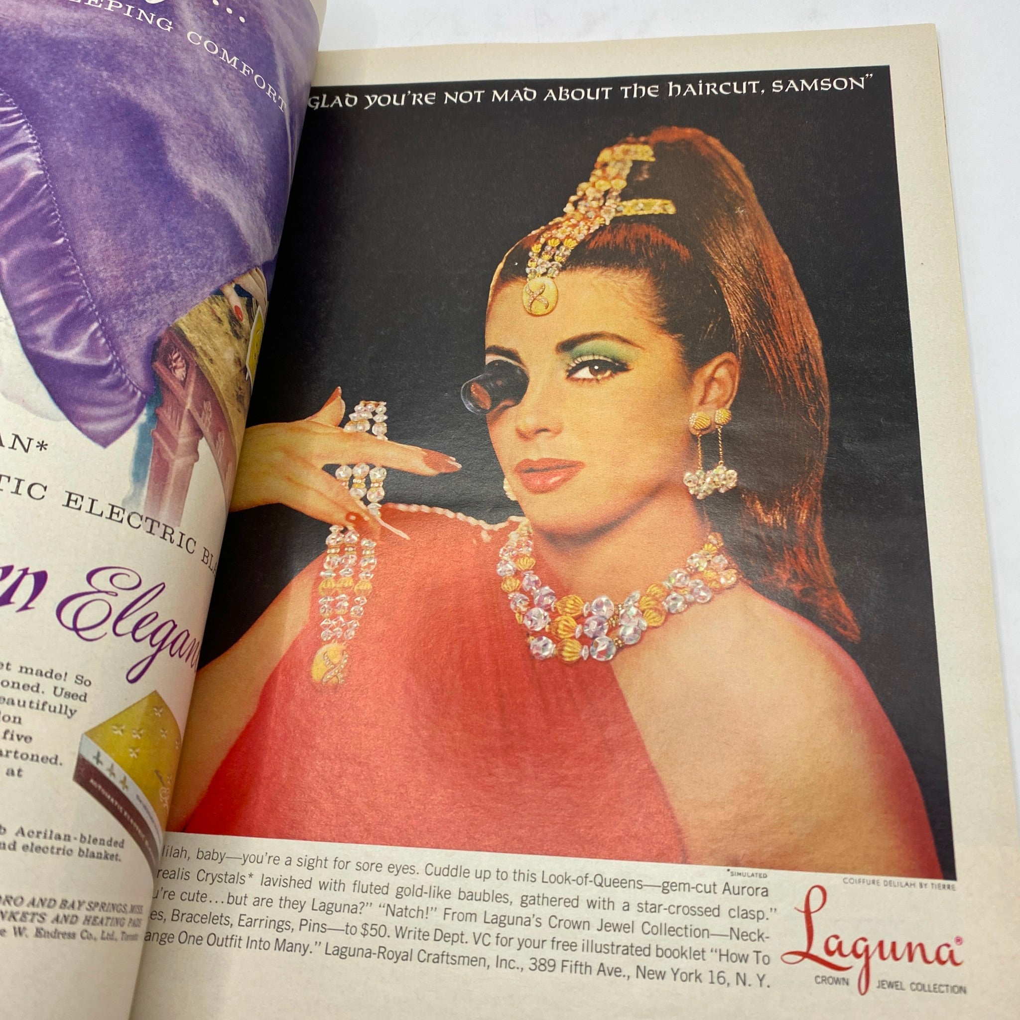 Advertisement page in VTG Vogue Magazine November 15 1962 featuring a model adorned with extravagant jewelry.