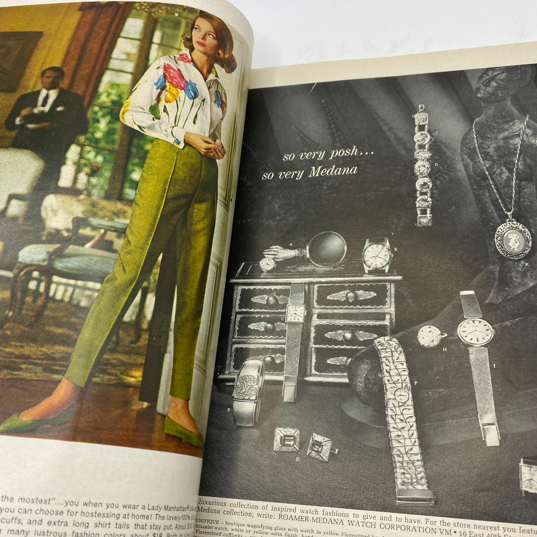 Fashion editorial page from VTG Vogue Magazine November 15 1962 featuring a stylish model in a floral shirt and elegant slacks.