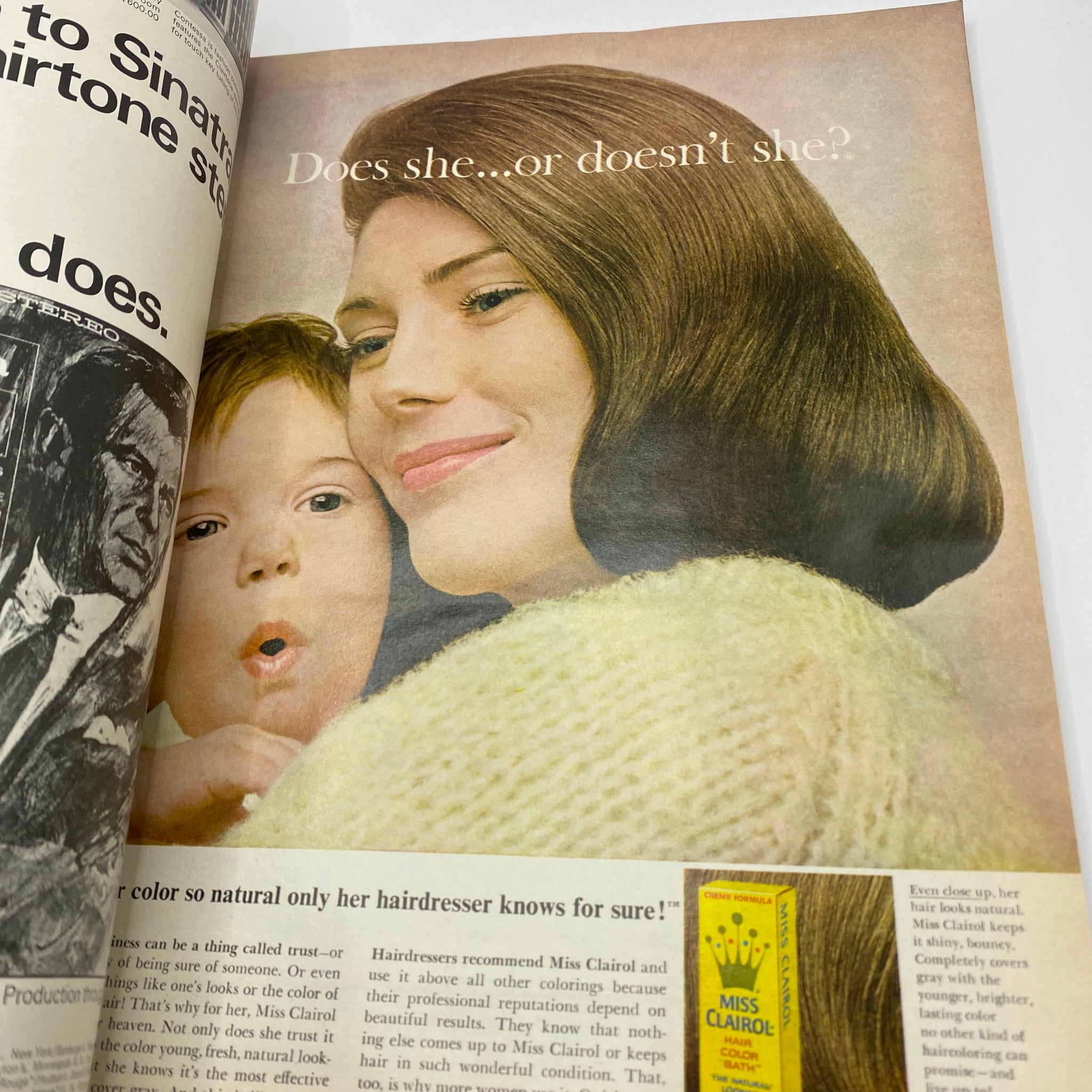 VTG Vogue Magazine November 1965 Brigitte Bauer by Irving Penn showcasing an advertisement for Miss Clairol hair color with a mother and child.