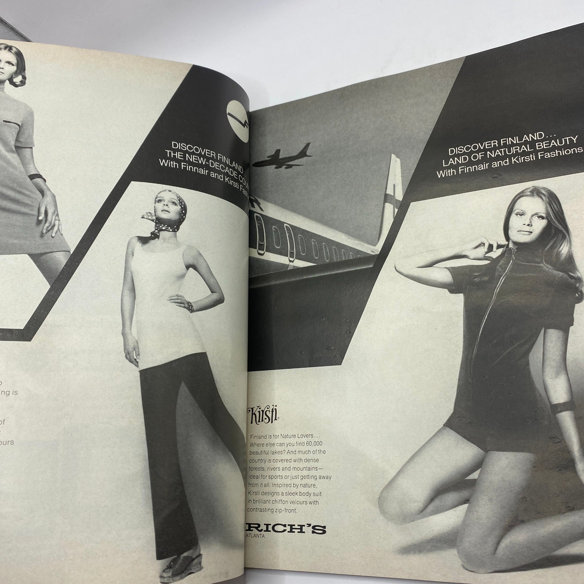 Another fashion advertisement from VTG Vogue Magazine April 15 1970 displaying stylish models in contemporary designs promoting Finland.