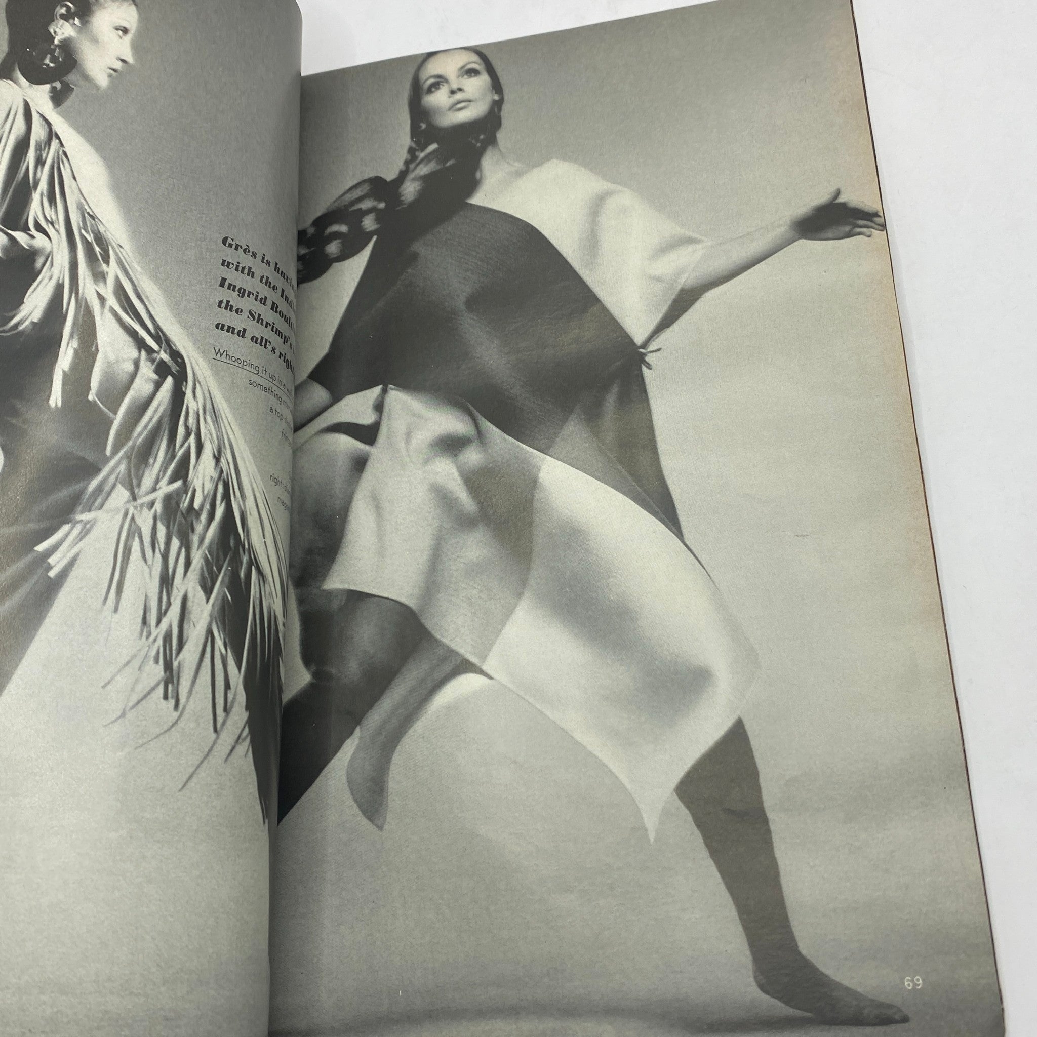 Dramatic fashion photography featured in Vogue Magazine March 15, 1970, showcasing bold designs and striking poses.