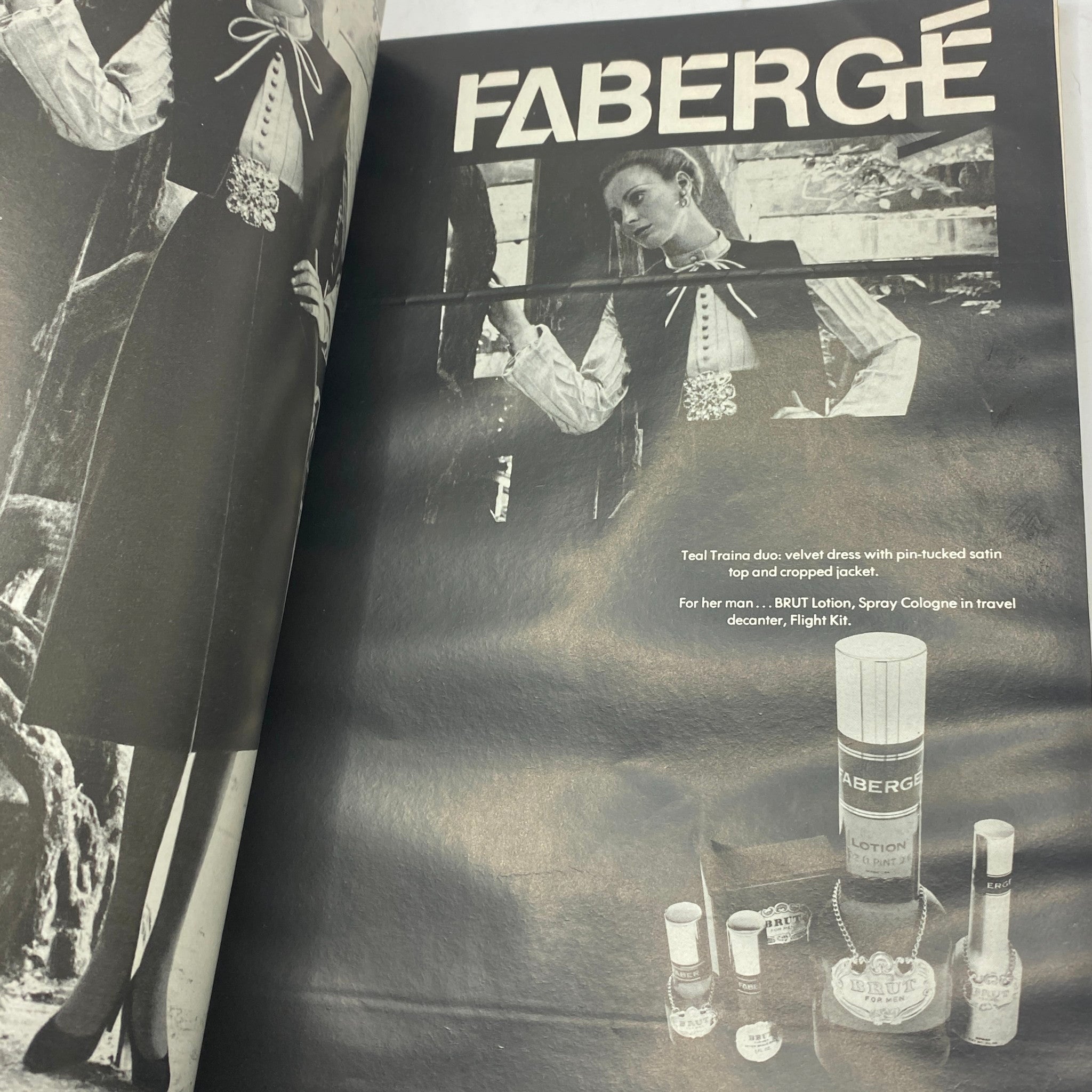 Advertisement page from VTG Vogue Magazine September 1 1970 showcasing a Fabergé product line, representing vintage fashion advertising.