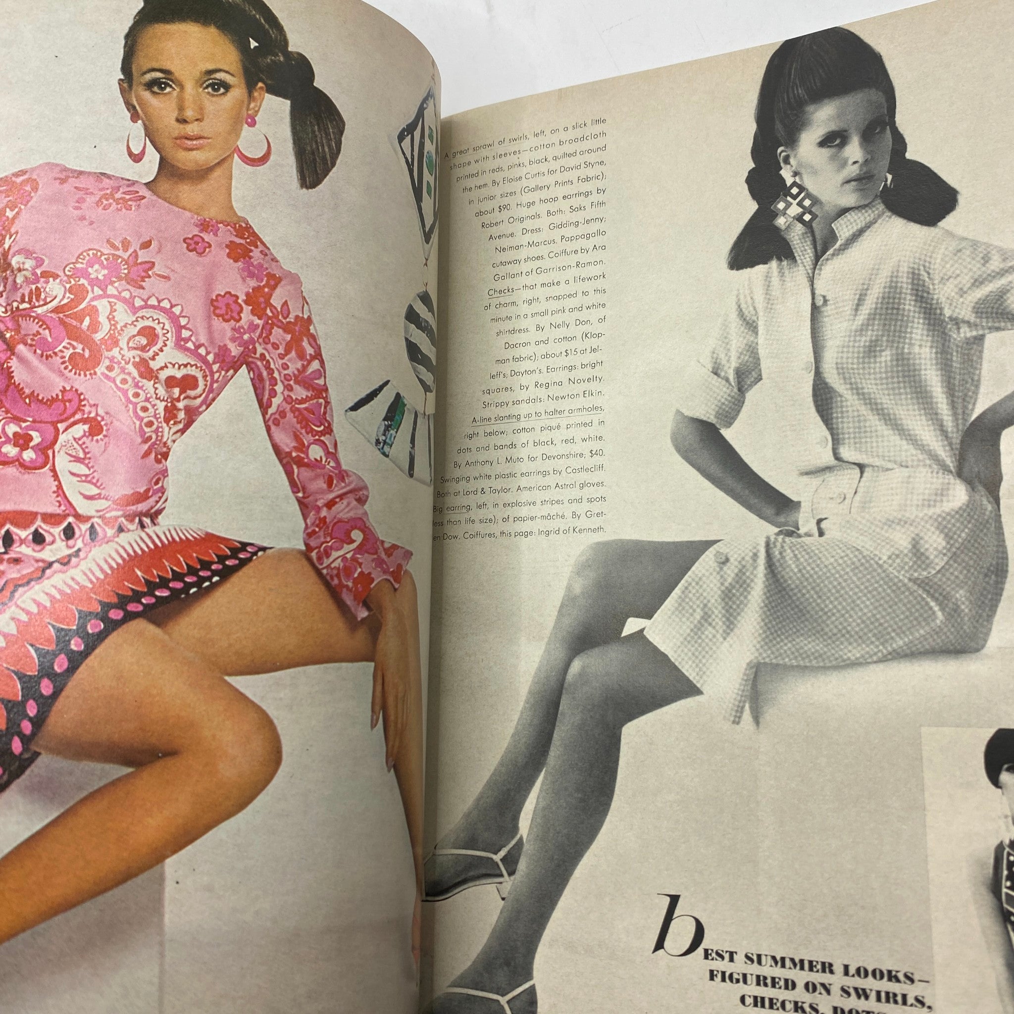 Fashion spread from VTG Vogue Magazine April 15 1966 featuring models in vibrant 1960s attire, capturing the essence of the decade’s fashion trends.
