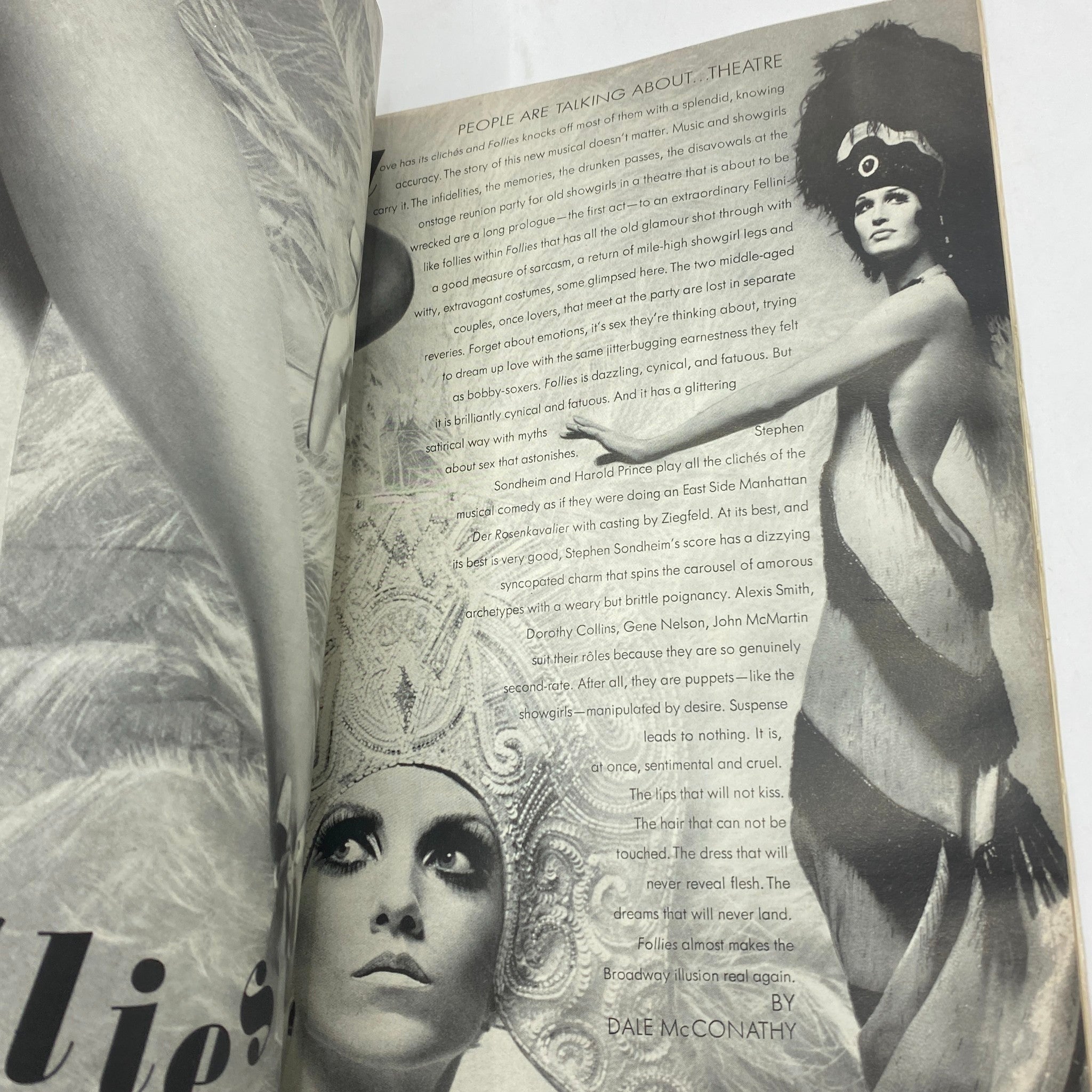 Interior page of VTG Vogue Magazine May 1971, featuring an article discussing theater and fashion, embodying the vintage style and cultural references of the 1970s.