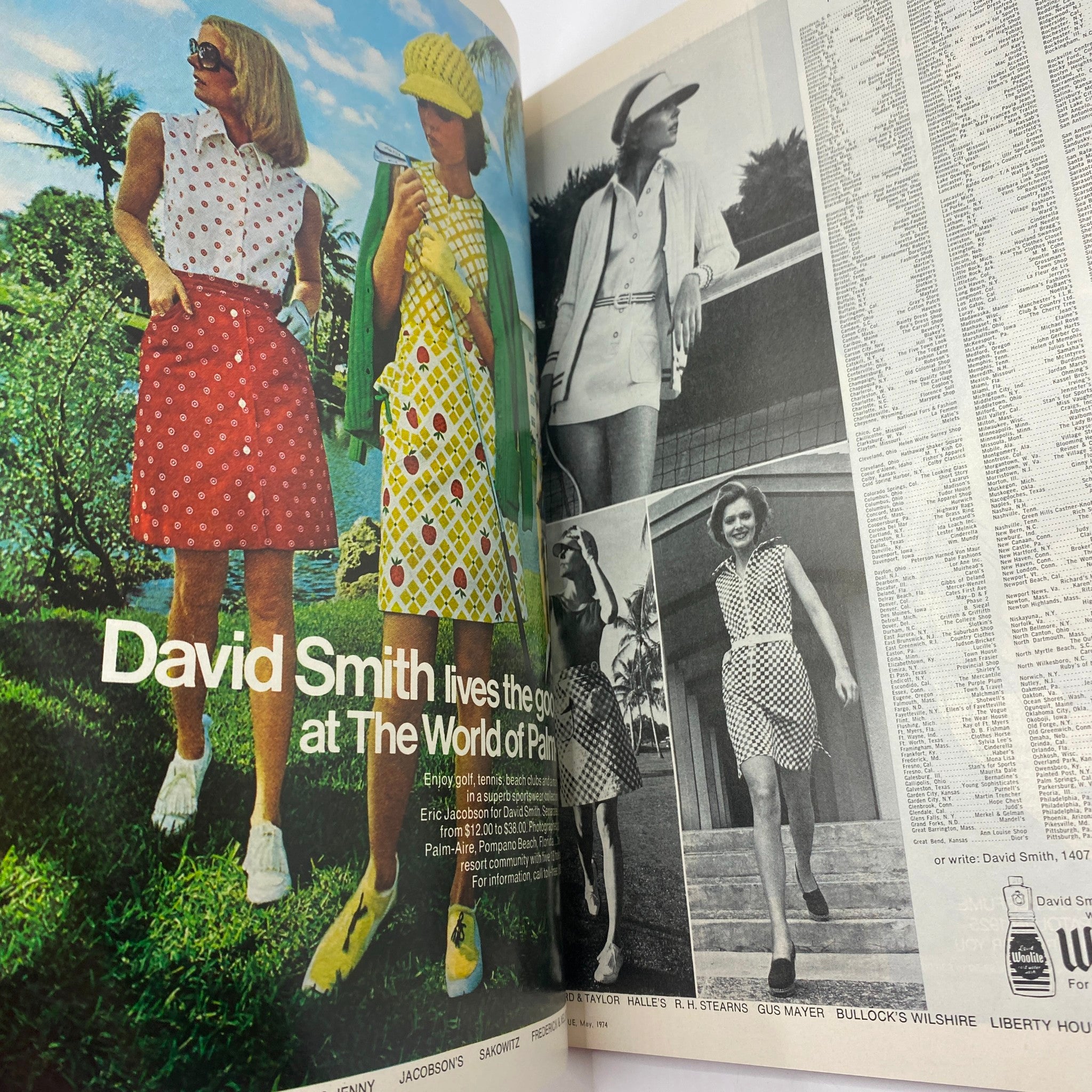 Fashion spread in the VTG Vogue Magazine May 1974 with models showcasing modern golf fashion.