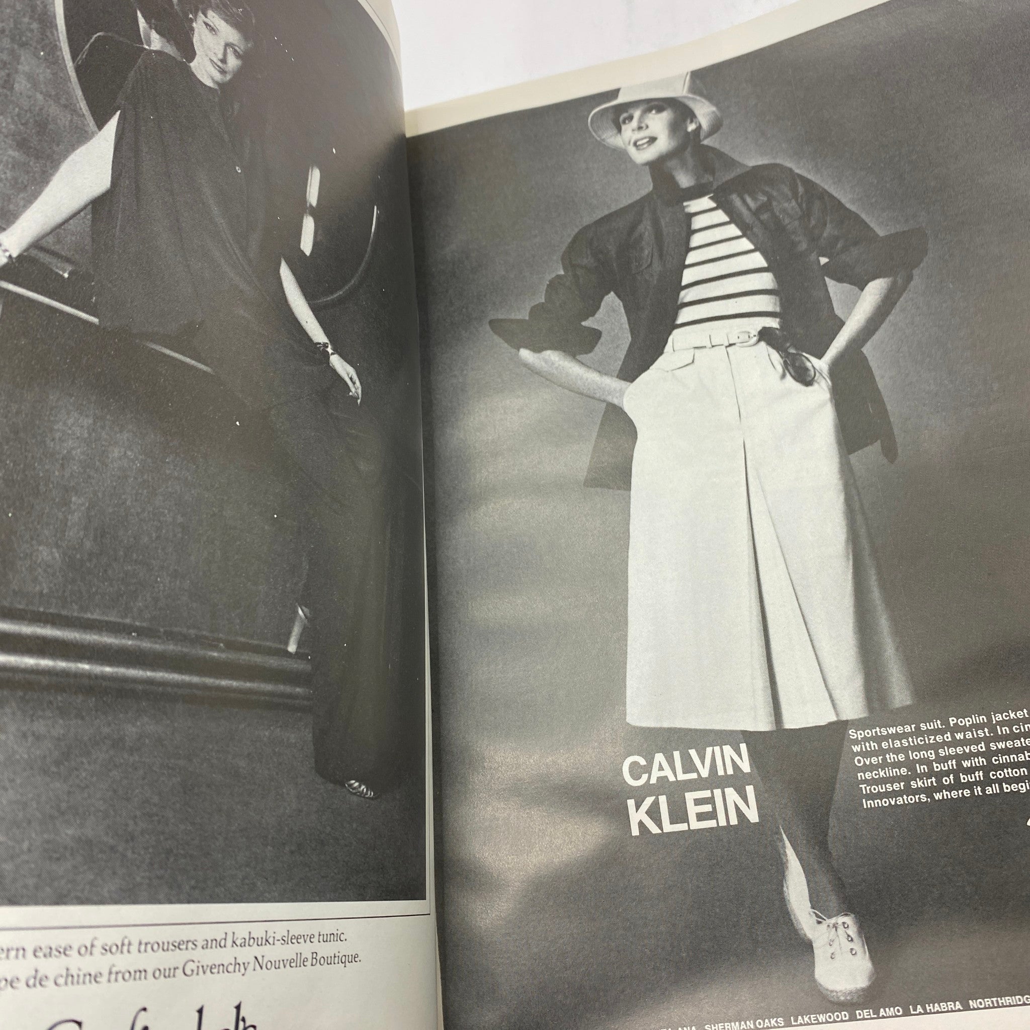 Interior page of VTG Vogue Magazine February 1976 displaying a fashion photograph featuring classic styles from Calvin Klein.