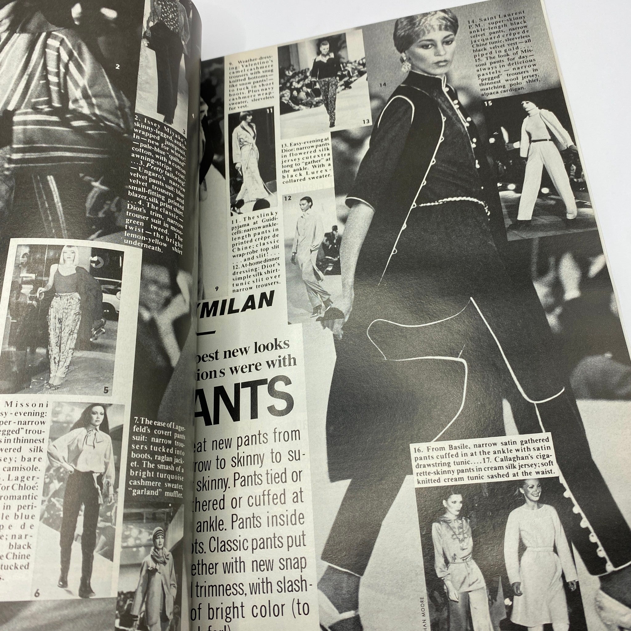 Fashion spread from VTG Vogue Magazine July 1976 highlighting the best pants styles of the 1970s with striking visuals of models.