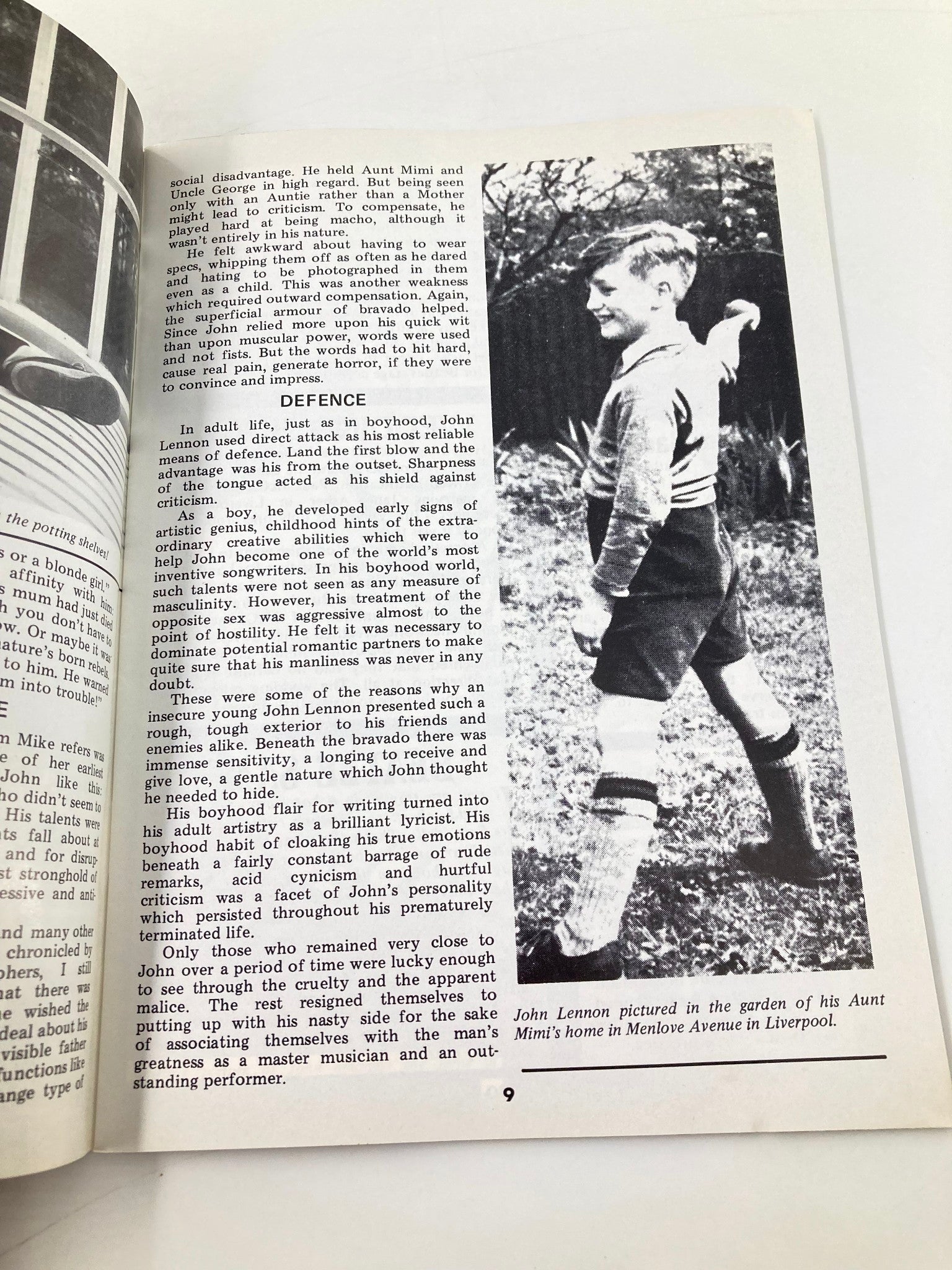 Image of John Lennon in the garden of his Aunt Mimi's home featured in The Beatles Book Monthly Magazine October 1986 #126, illustrating his early years and personality.