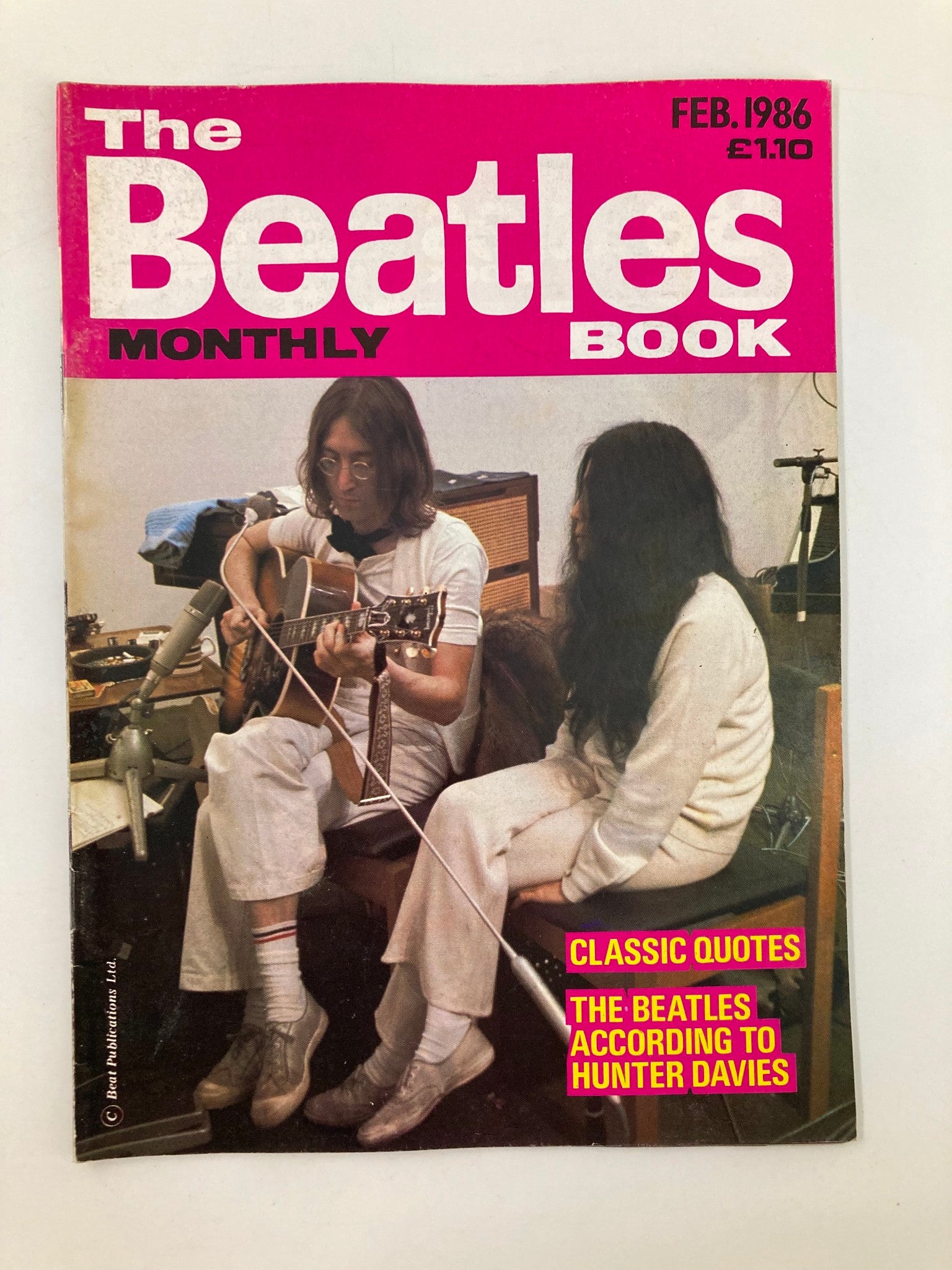 The Beatles Book Monthly Magazine February 1986, Issue #118 cover featuring John Lennon and Yoko Ono. The cover showcases their artistic expression during a pivotal time in music history.