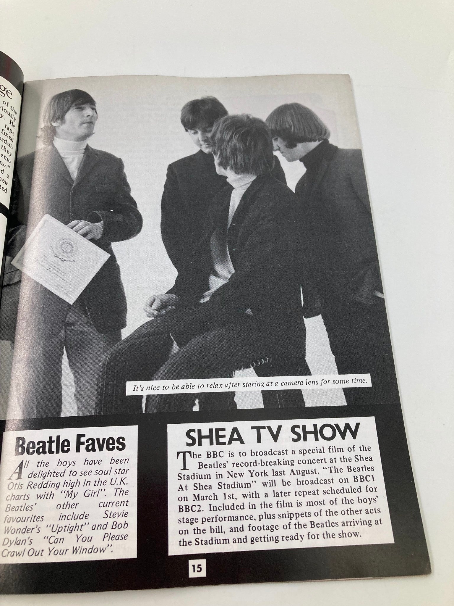 Image from the Beatles Book Monthly Magazine February 1986 #118 featuring The Beatles during a candid moment, highlighting the group's camaraderie and creative environment.
