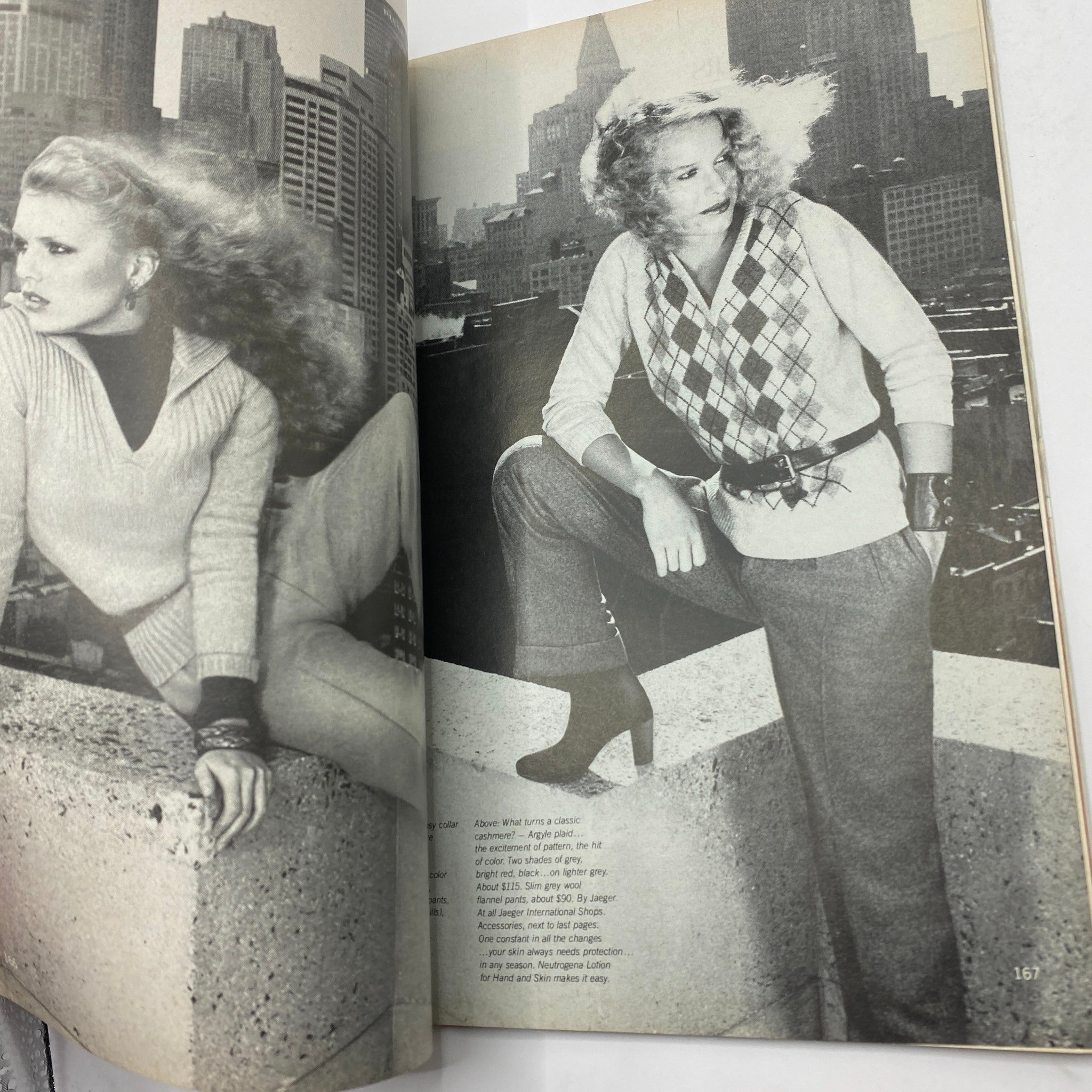 VTG Vogue Magazine August 1978 featuring a black and white photograph of two fashionable women posing against a city skyline, representing 1970s fashion trends.