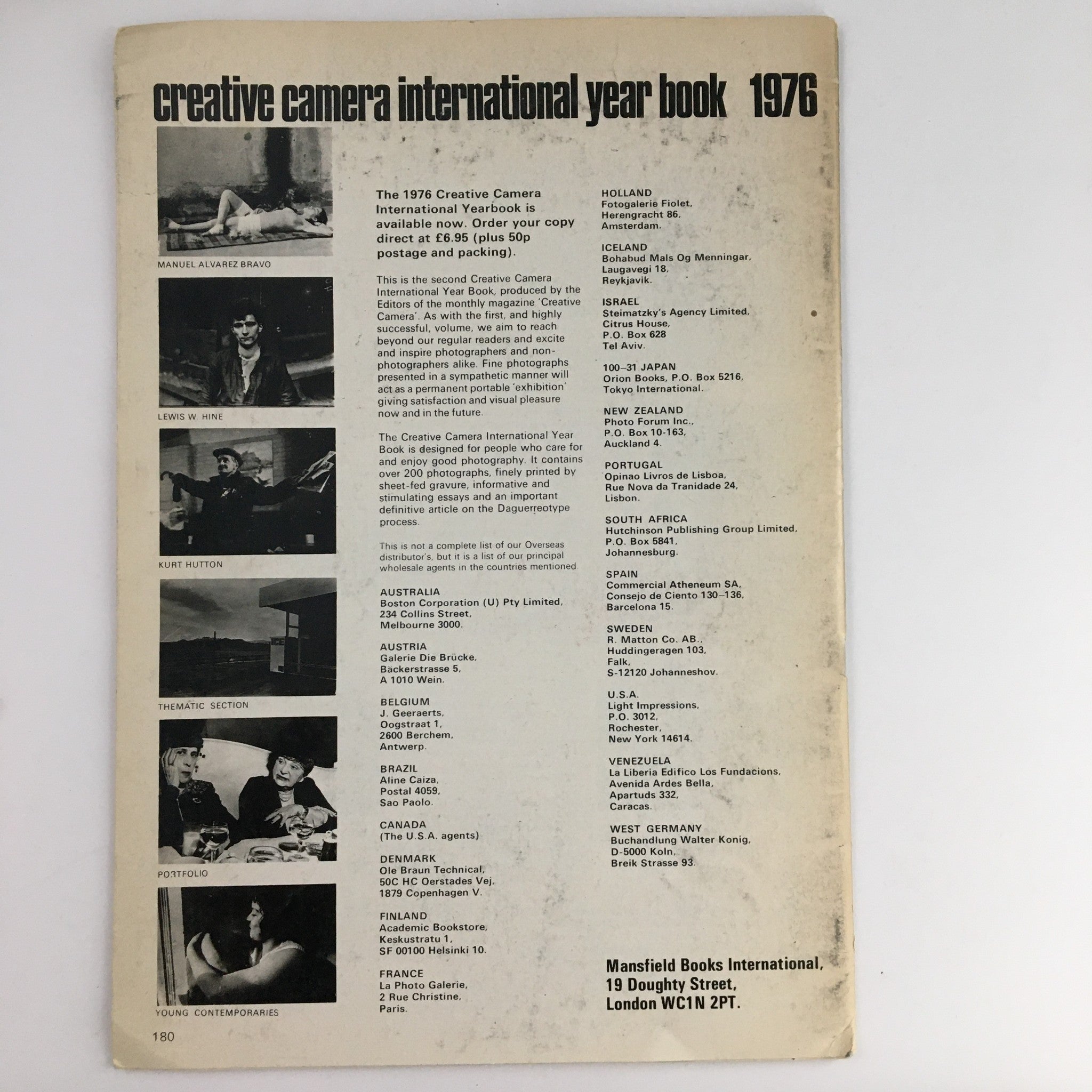 Back cover of Creative Camera Magazine May 1976, highlighting the Creative Camera International Year Book 1976 with a list of contributors and ordering information.