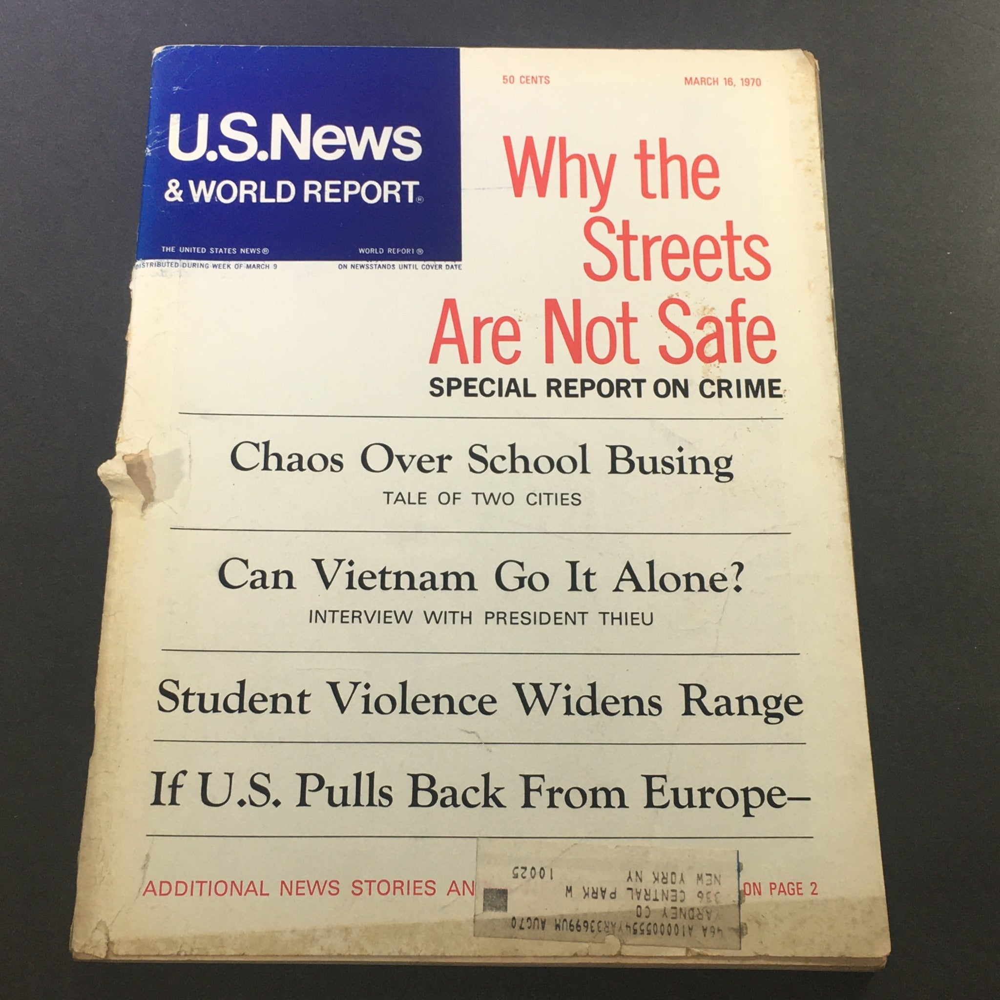 Cover of VTG U.S. News & World Report Magazine March 16 1970 featuring headline 'Why the Streets Are Not Safe' and articles on school busing and student violence.