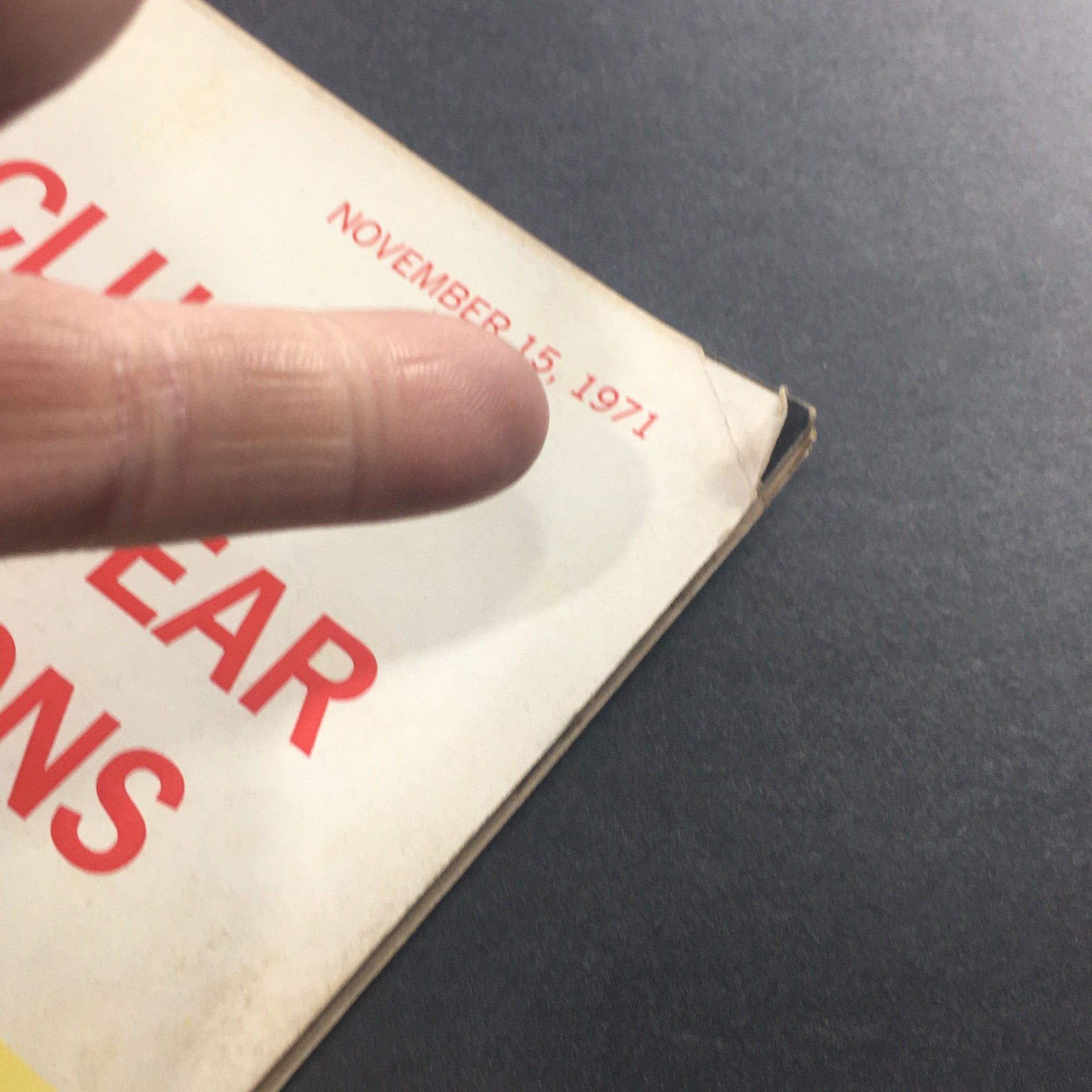 Close-up image of the November 15, 1971 cover of U.S. News & World Report magazine, highlighting the date and part of the title 'Off-Year Elections.' The cover shows signs of wear typical for vintage magazines, enhancing its collectible value.