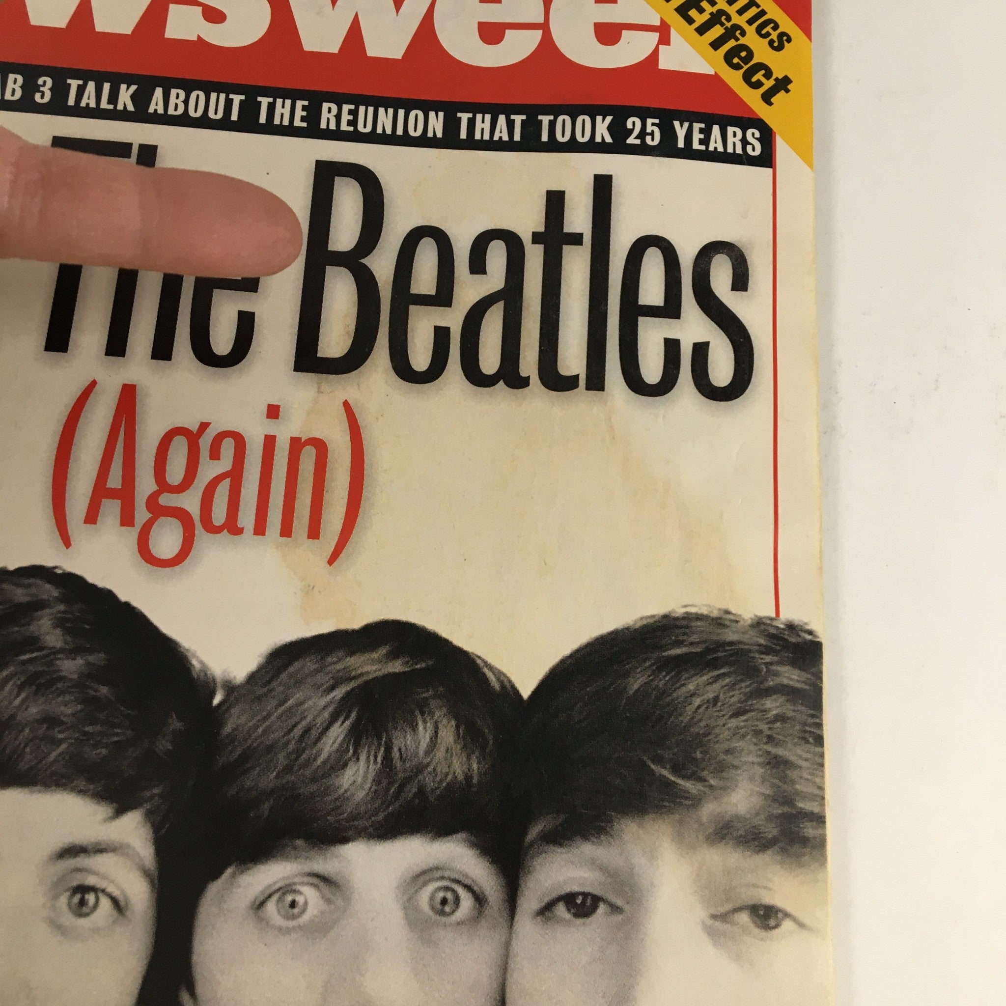 Cover of Newsweek Magazine October 23, 1995 featuring the article 'Meet The Beatles Again' and highlighting 'The O.J. Effect' with vintage visuals.