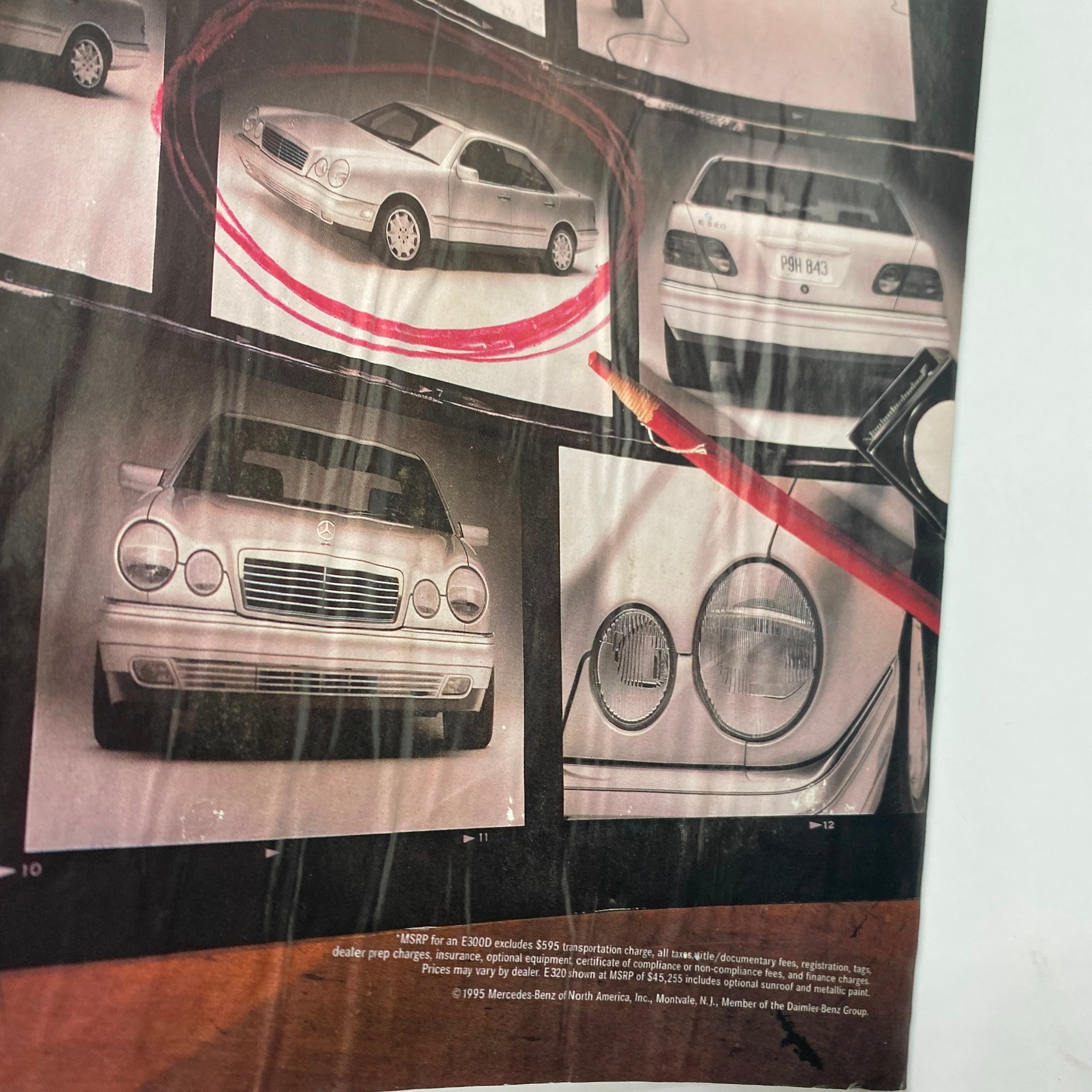Interior page from Vogue Magazine January 1996, highlighting a Mercedes luxury car advertisement with monochrome images.