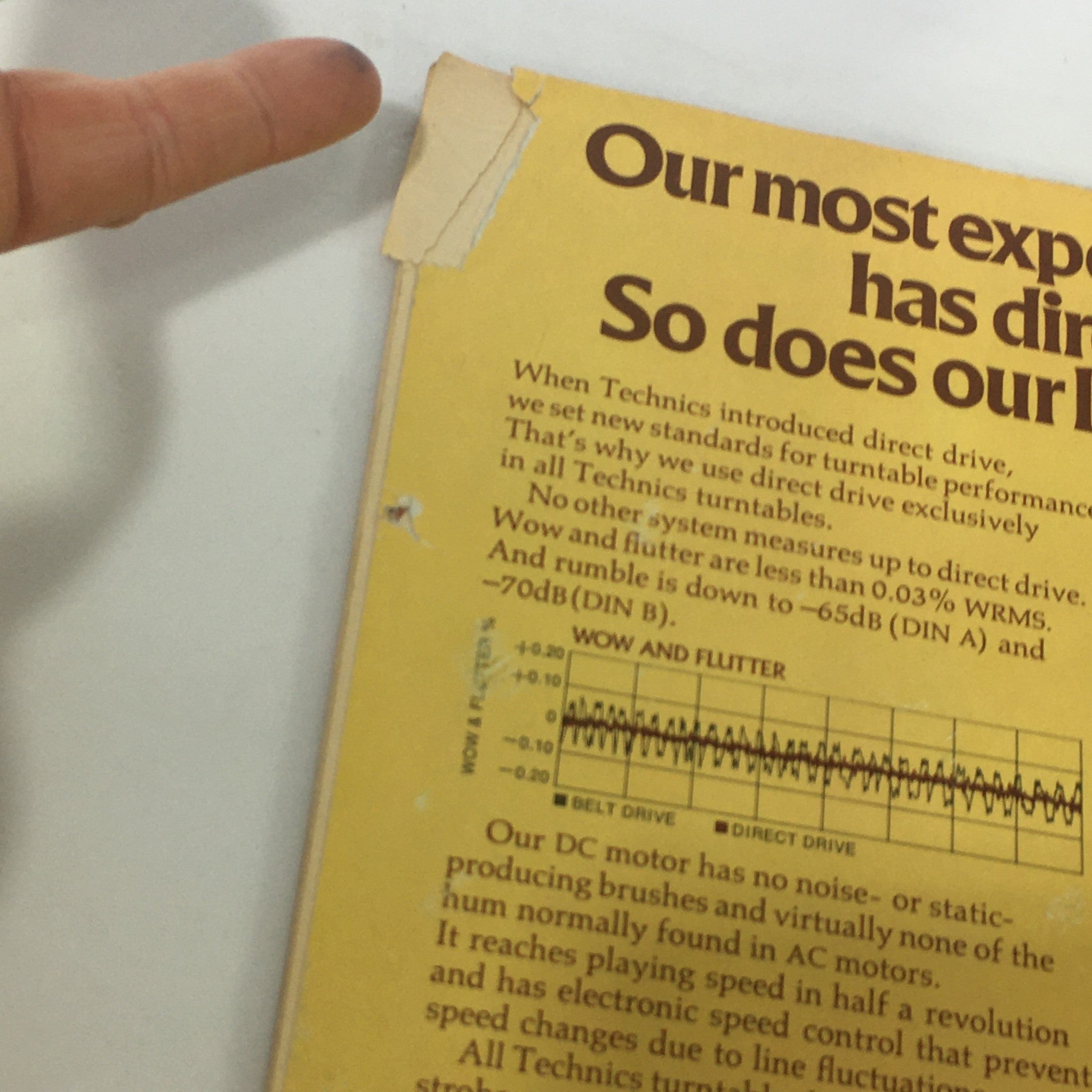 Close-up of the back cover of VTG Audio & Music Magazine February 1974, highlighting details of the Technics advertisement and a performance chart.