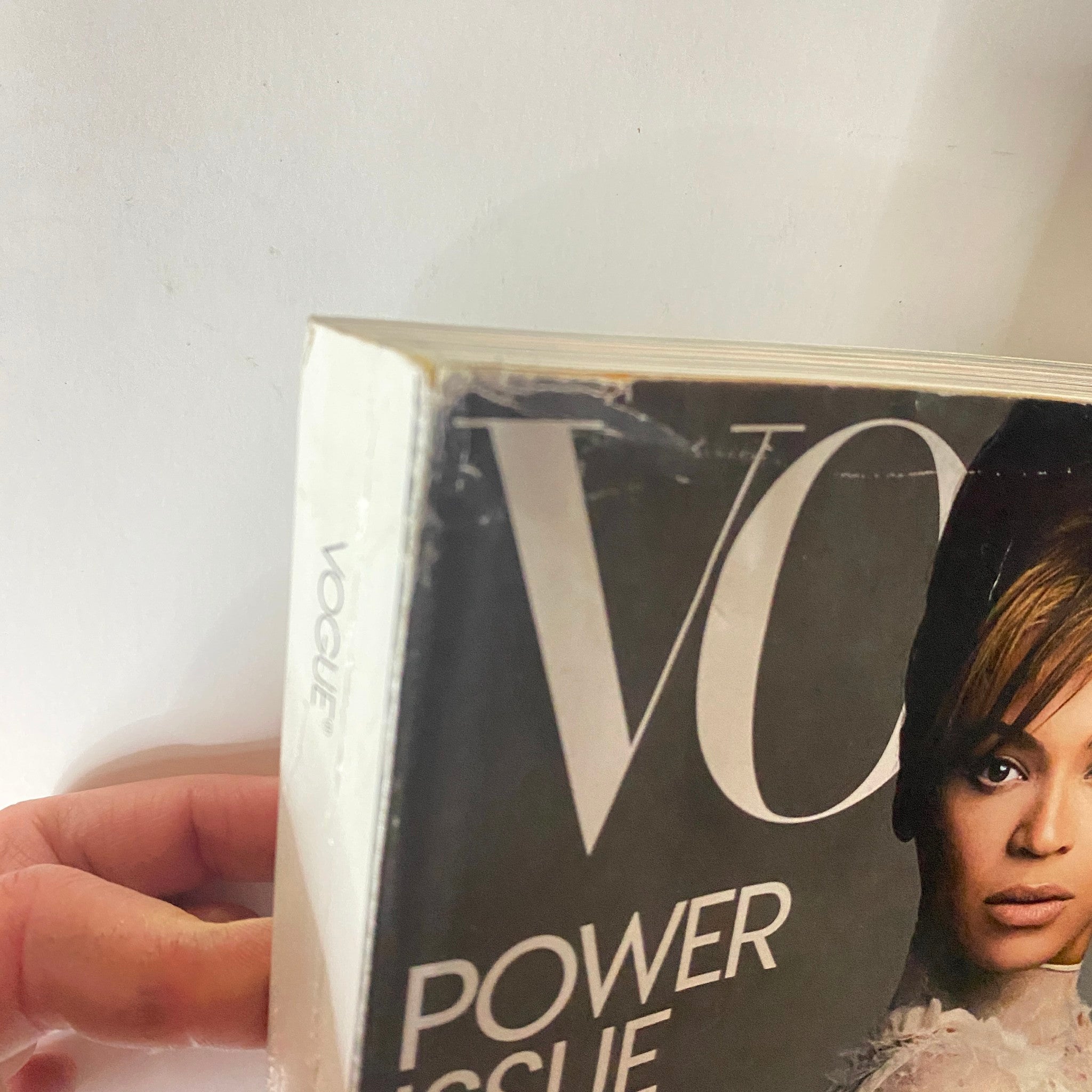 Side view of the Vogue Magazine March 2013 cover highlighting the title 'Power Issue' and Beyonce's image.