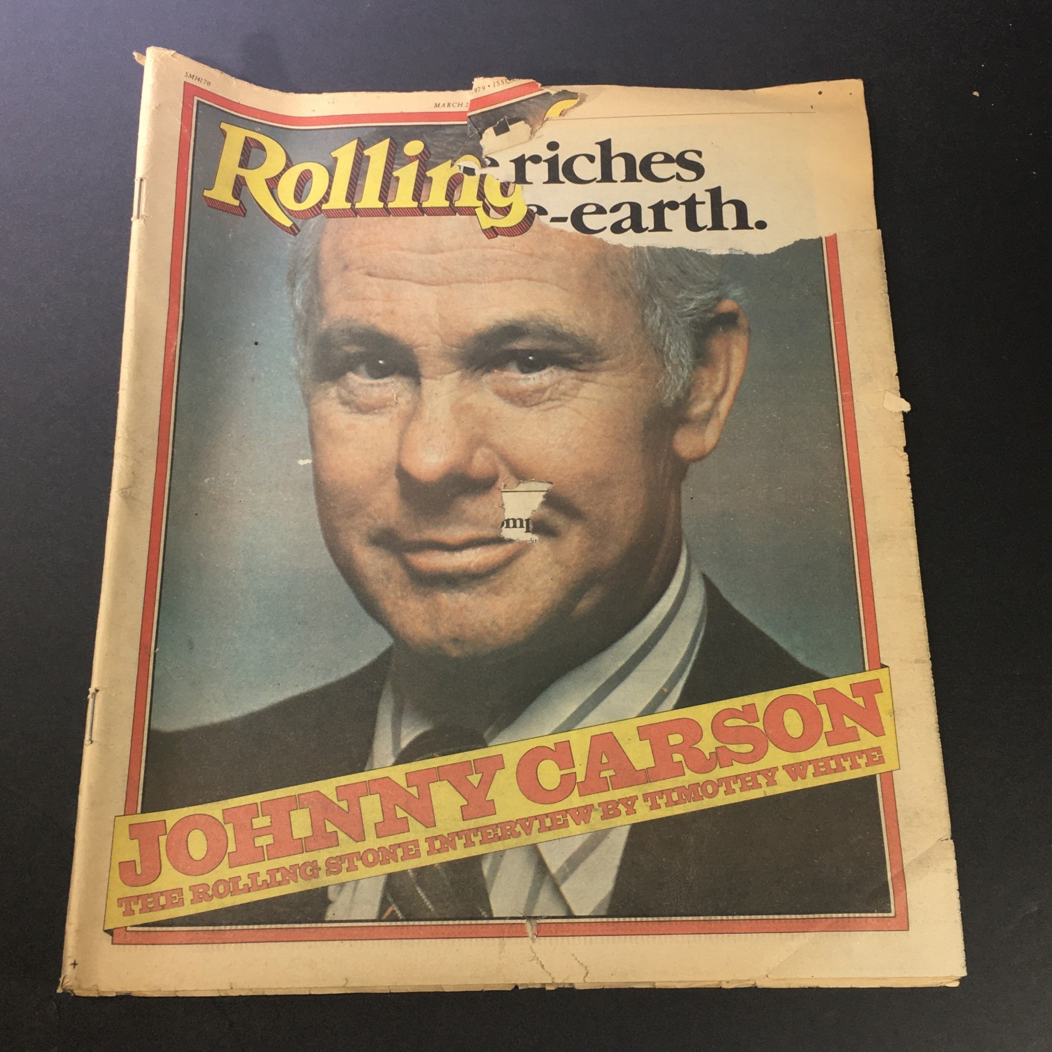 VTG Rolling Stone Magazine March 22 1979 featuring Johnny Carson on the cover, showcasing a vintage interview by Timothy White, with visible wear and tear.