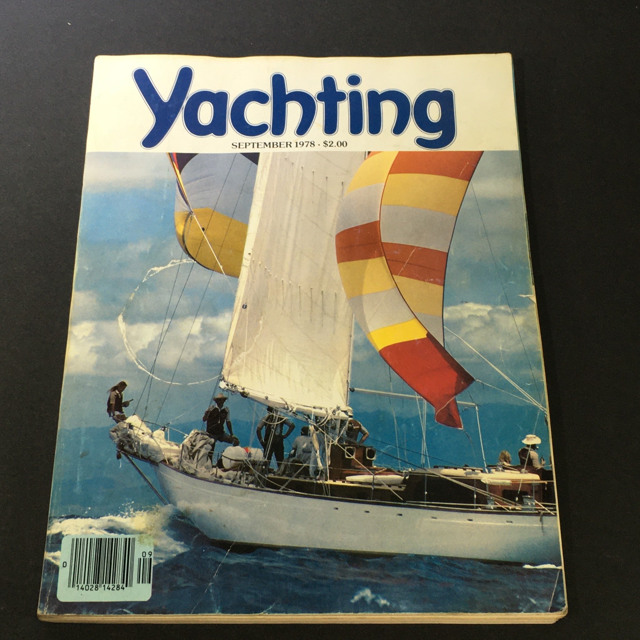 Vintage September 1978 issue of Yachting Magazine featuring a stunning sailing scene on the cover, showcasing a racing yacht with colorful spinnakers against a blue ocean backdrop. Ideal for collectors and sailing enthusiasts.