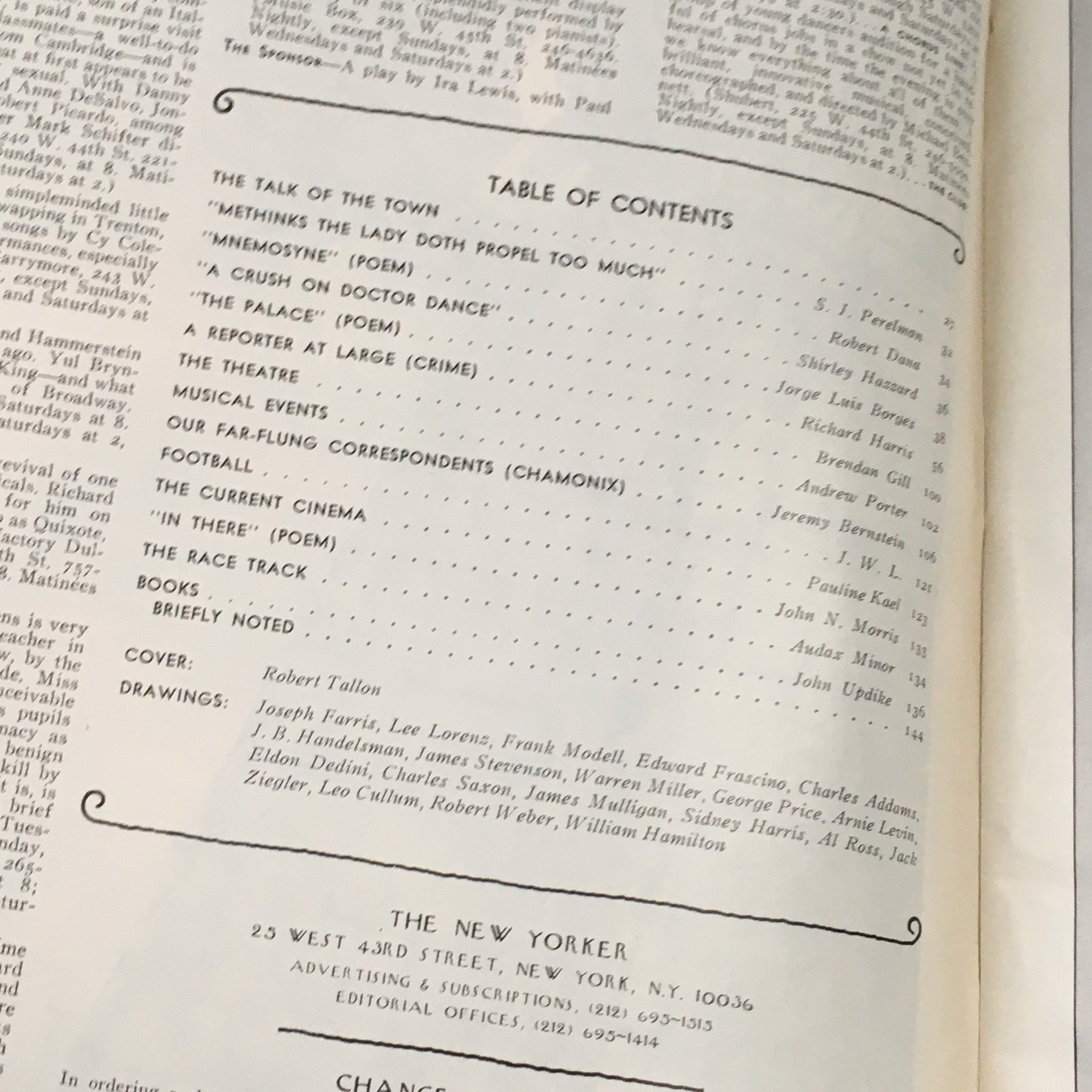 Table of contents page from The New Yorker Magazine September 26 1977, highlighting articles and contributions, emphasizing the magazine's rich cultural commentary.