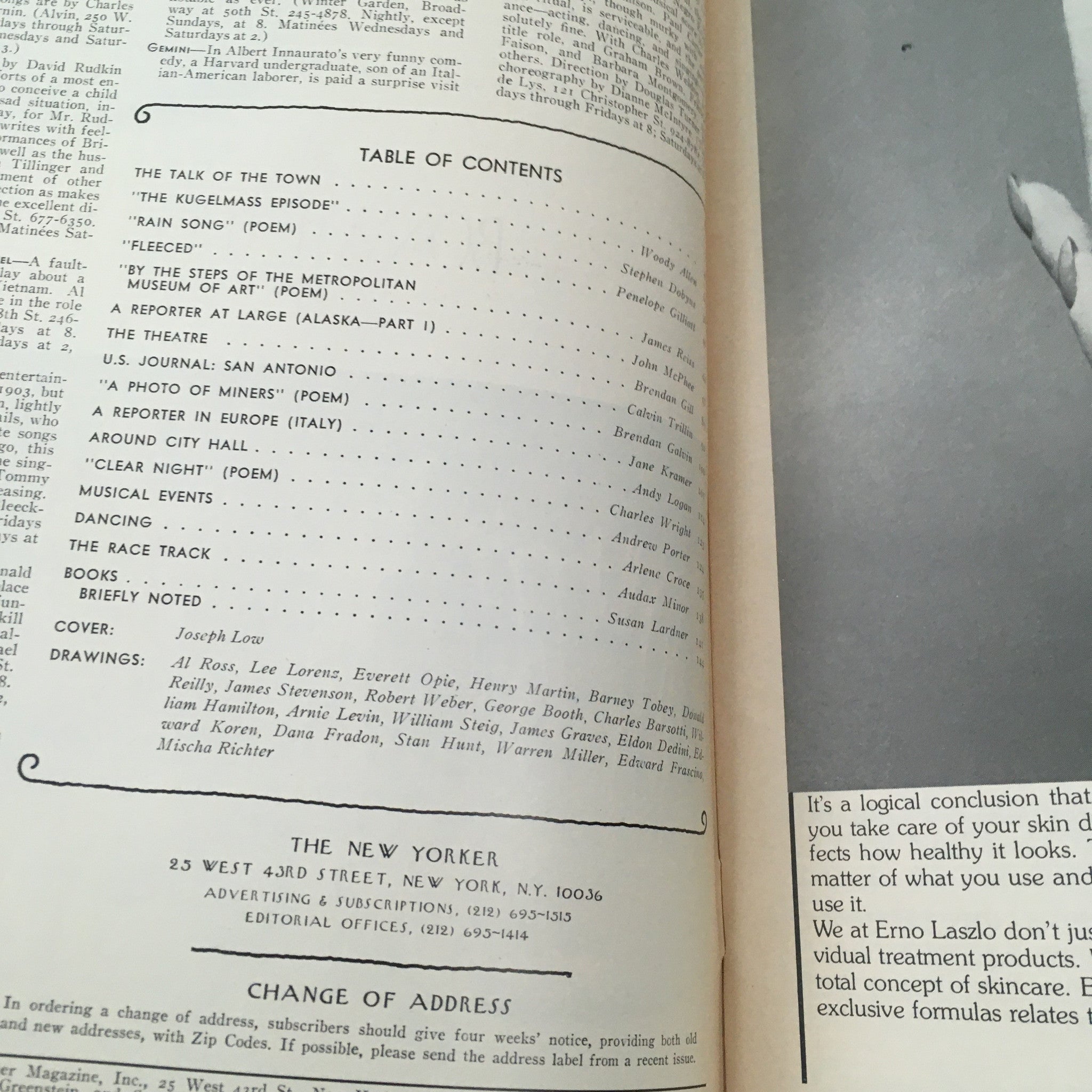 Table of contents from The New Yorker Magazine May 2, 1977, featuring articles and illustrations including 'The Talk of the Town' and contributions from various authors and illustrators, showcasing the literary and artistic content of this significant issue.